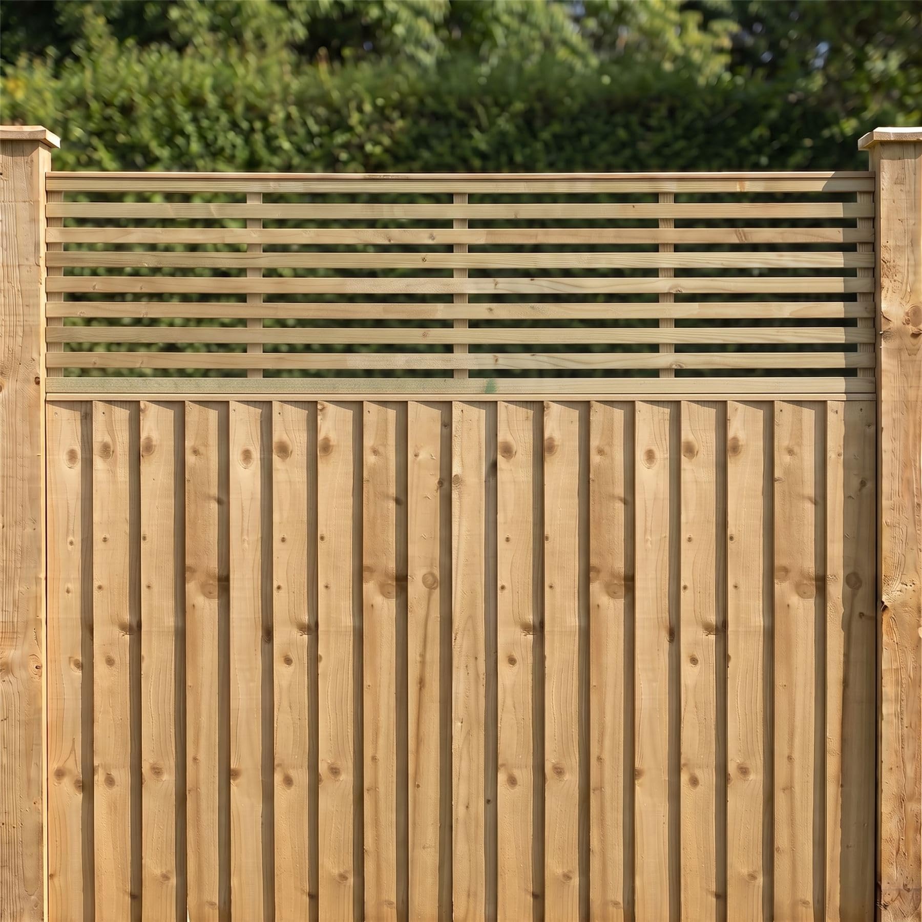 Fence Panel Topper 6ft x 1.5ft Vogue Slatted Garden Trellis Wooden 4pk | 182.8cm x 47cm, Decorative Flat Top Venetian Fencing, Wall-Mount, Add Extra Height & Privacy, Balcony & Patio Screen Treated