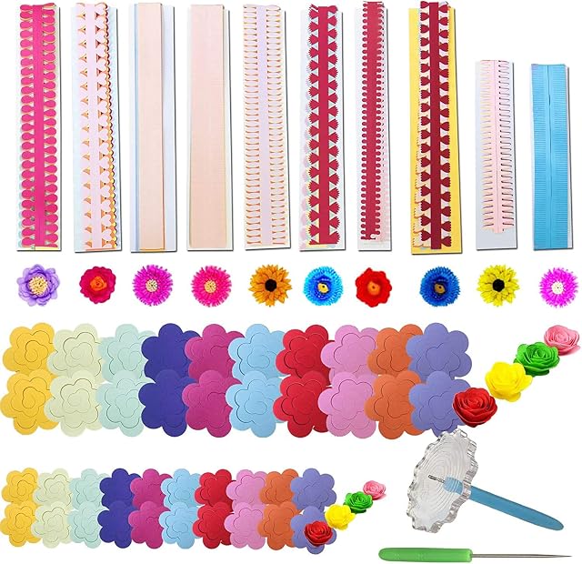 Woohome 143 PCS Paper Quilling Strips Flower Design Set Quilling Flowers Paper Handmade Flower Design Paper Art Quilling for Crafts, Home Decoration