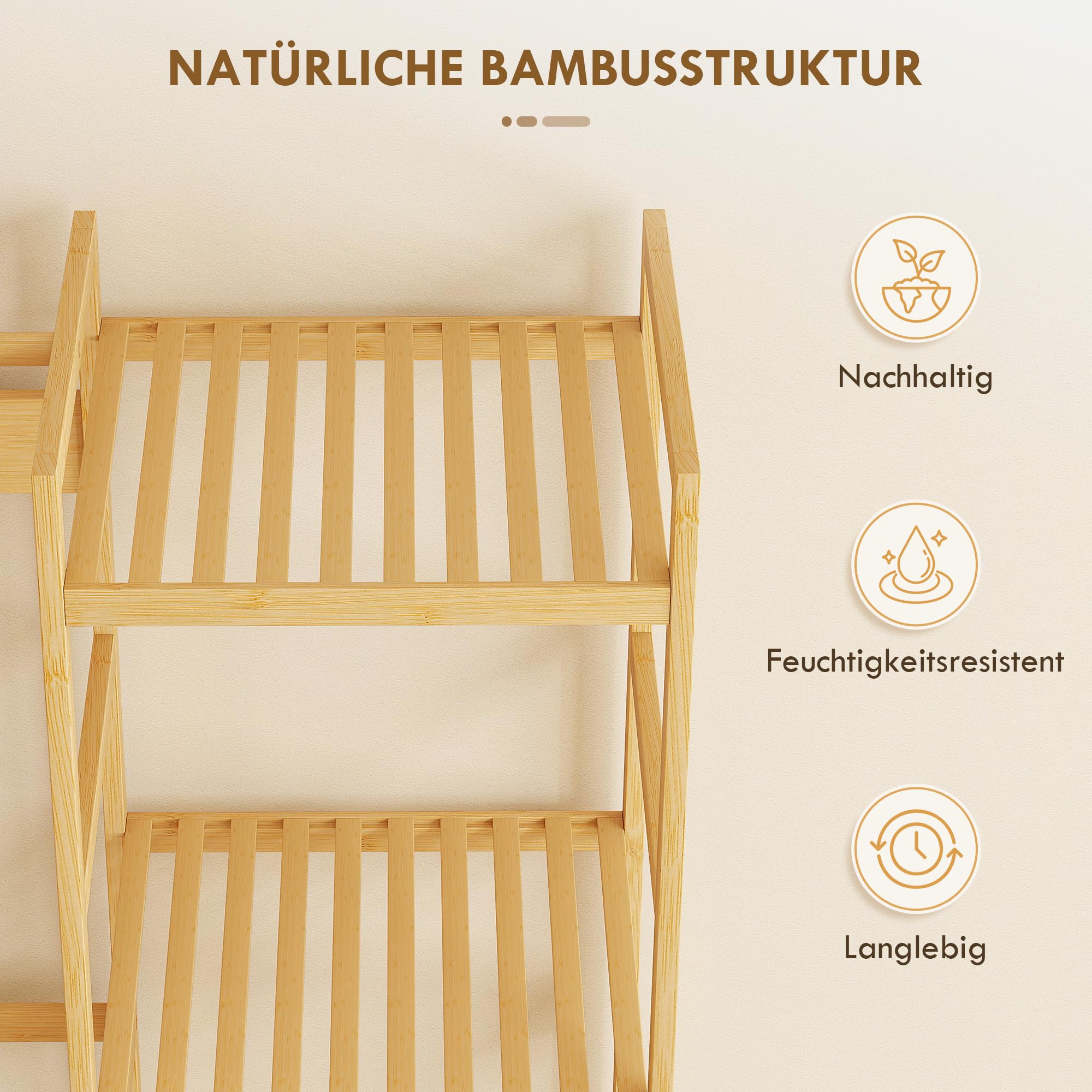 HOMCOM Perchero, 10 ganchos, Natural, Altura 175 cm | Banco acolchado con 2 estantes, barra ropa, 5 compartimentos abiertos, perchero para pasillo, dormitorio, sala