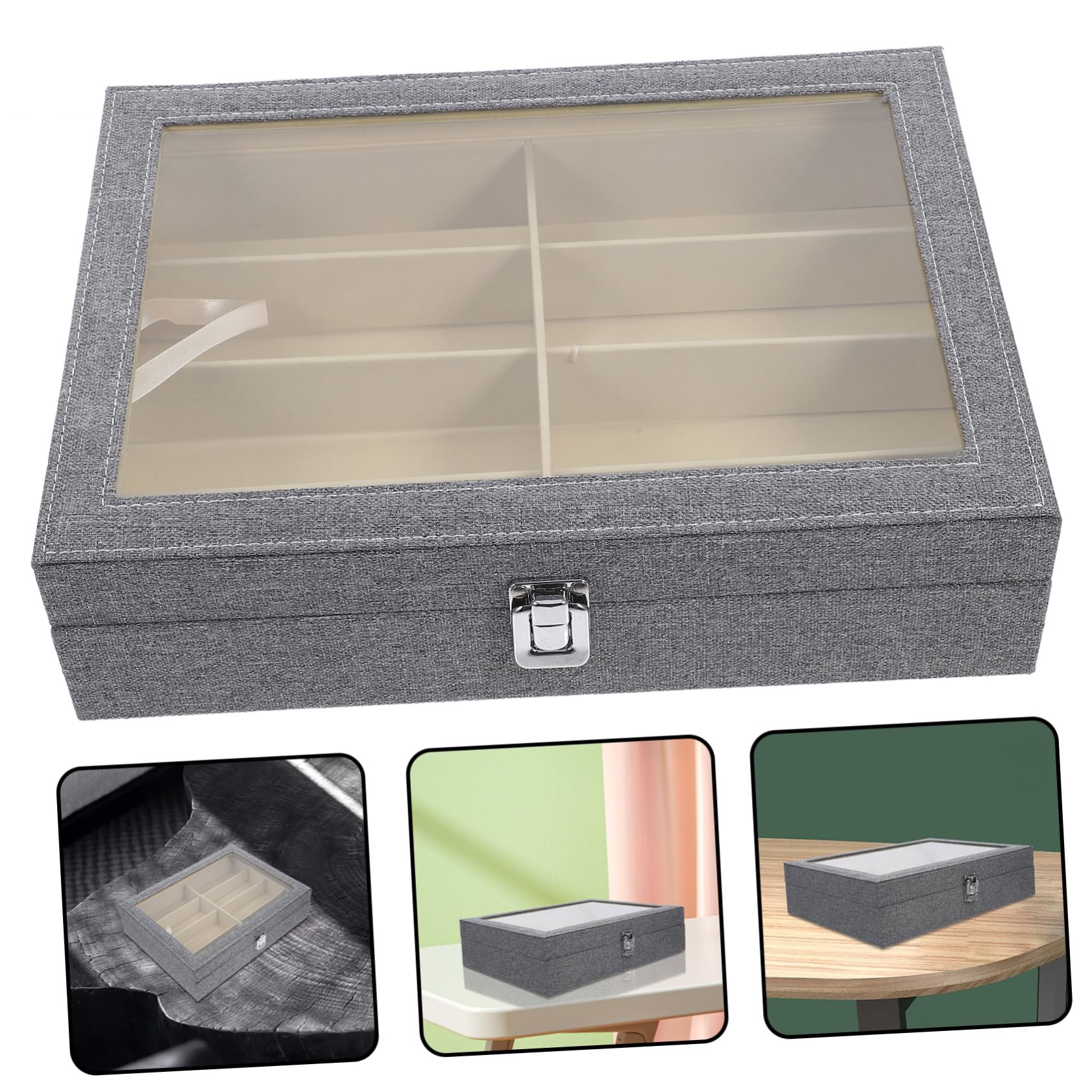 Garneck Sonnenbrillen Organizer Fächer Aufbewahrungsbox Staubdicht Stoff Brillenhalter für Zuhause und Geschäft Robustes Material Transparentes Deckel Display für Sonnenbrillen und Eyewear