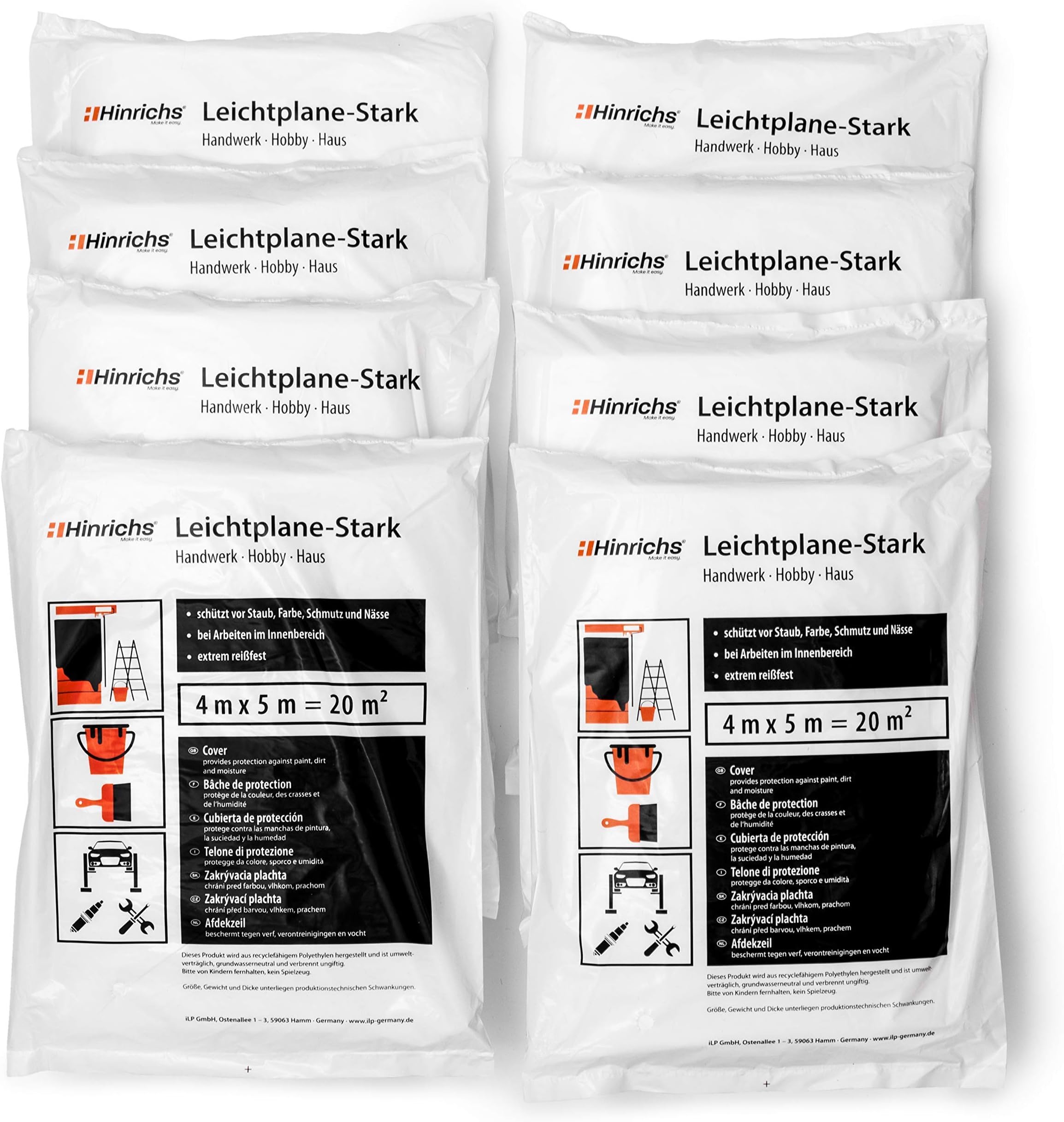 Hinrichs8-Pack Plastic Dust Sheets for Decoratingâ€“ 4m x 5m â€“ Dust Sheet Plastic Sheet - Decorating Sheets for Painting and Furniture Protection - LDPE Quality â€“ Dustsheets - Decorating sheets