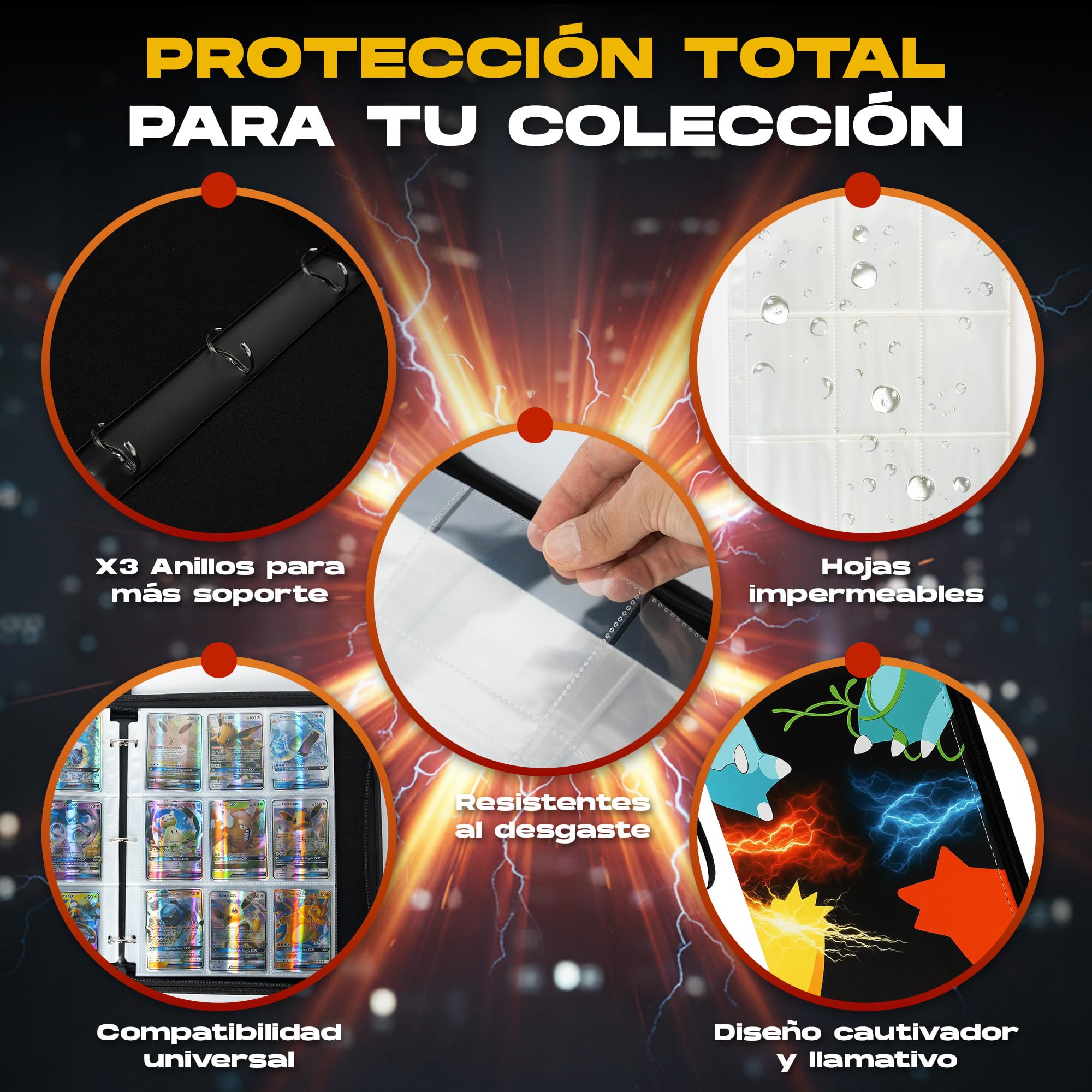 CABAPLUS® Álbum de Cartas Coleccionables PREMIUM 1080 Cartas | Binder Profesional con 60 Páginas y Fundas Integradas | Album para Cartas TCG | Card Binder de Alta Capacidad - 4