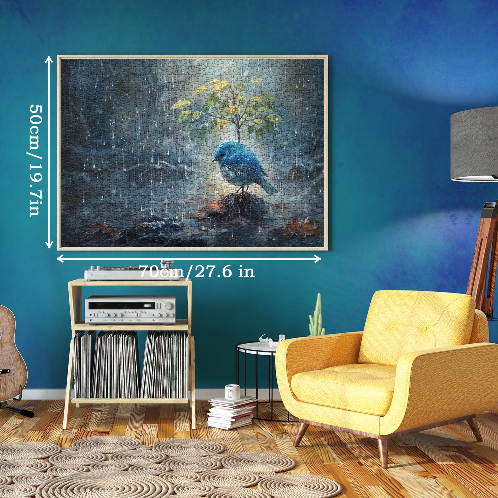 Shelter 1000 Piece Jigsaw Puzzle For Adults — Serene Bluebird In Rain Scene, 19.7x27.6 Inch