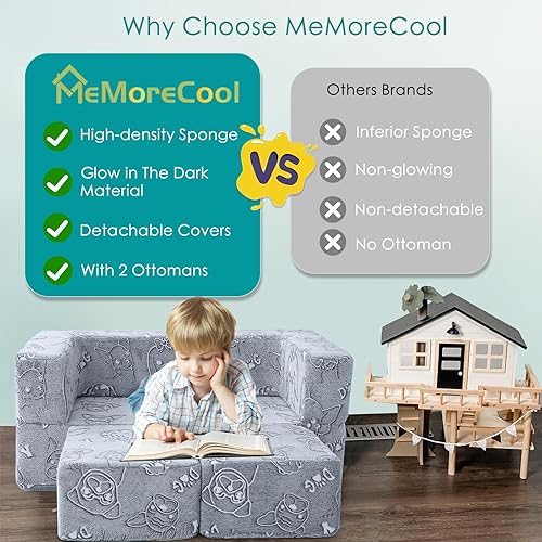 Miniatura 123 de MeMoreCool Sofá modular para niños, sofá convertible suave para niños, silla de espuma de felpa plegable gris para diversión en la sala de juegos de