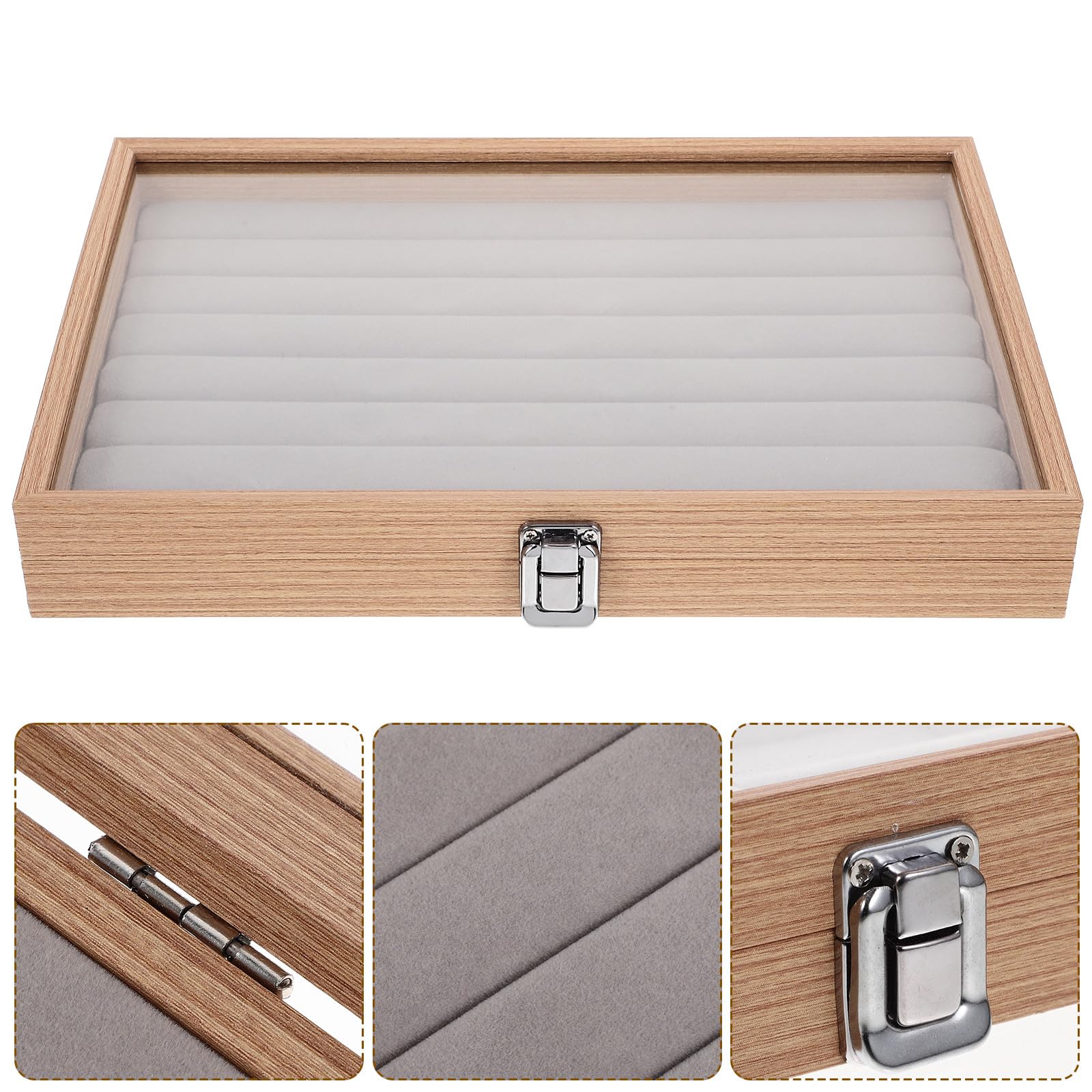 Alipis Holz Schmuckkästchen mit Transparentem Fenster, Großes Modell | Ohrstecker und Halsketten, Stapelbar und Platzsparend, Holz, Legierung, Flanell