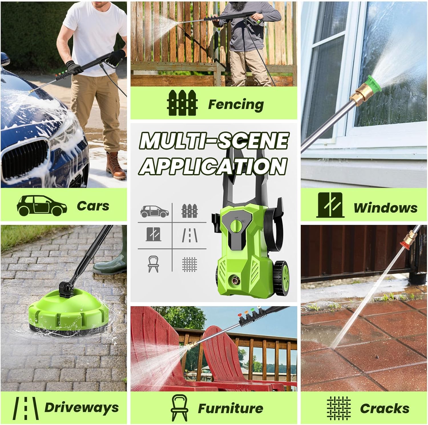 Pressure Washer, Washer with 4 Quick Connect Nozzles, Pressure Cleaning Machine with Foam Cannon for Cars/Fences/Driveways/Patios/Home Cleaning - Image 6