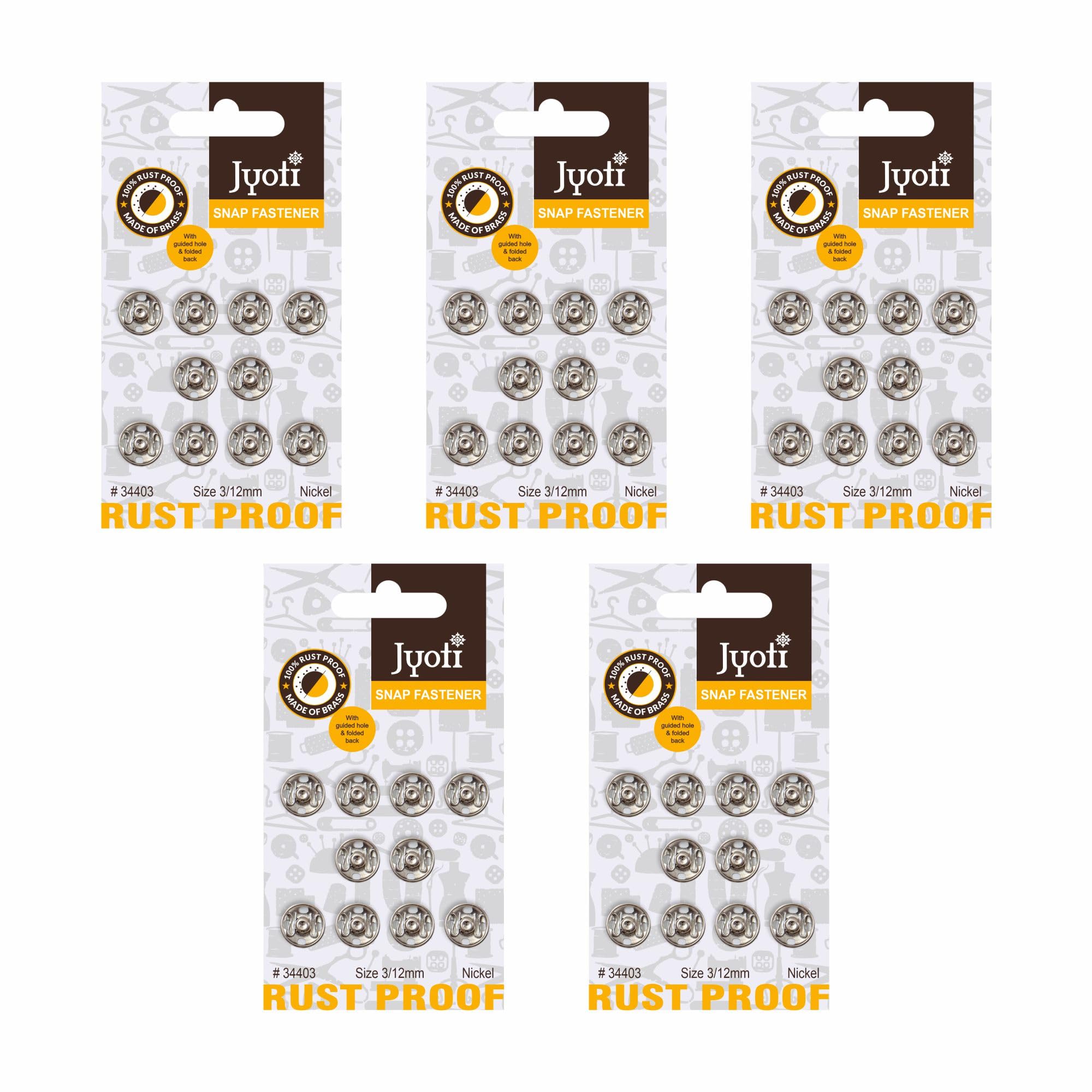 Jyoti Snap Fastener (10 Sets of Size 3 / 12mm of Brass Material in Nickel Finish) Metal Thickened, Rust Proof Sewing Buttons, Used for Leather Craft/Canvas/Jeans/Jackets/DIY Items - Pack of 5 Cards-image-35