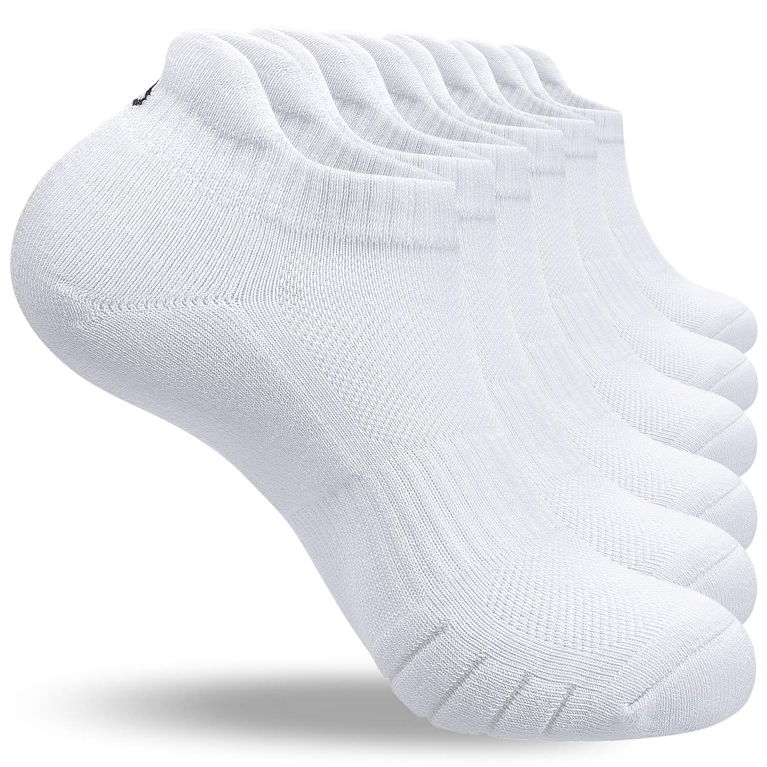 Anqier Unisex Trainer Socks, Short Padded Running Socks, Breathable Cotton Sports Socks In Black, White, Grey, 6 Pairs, UK Sizes 3–5.5, 6–8, 8.5–11, 12–14.5