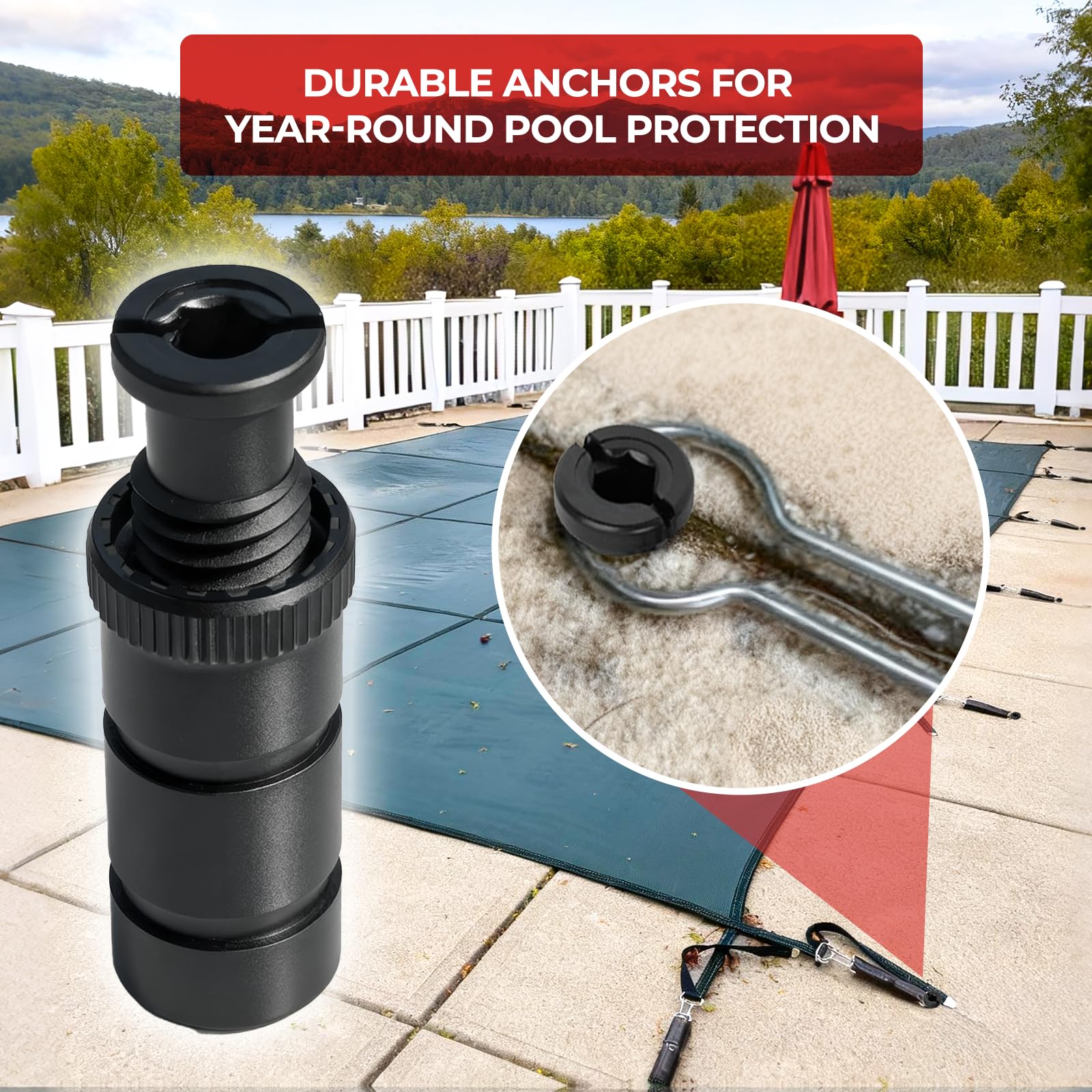 24 Stück verbesserte Poolabdeckungsanker mit Kopfschrauben, glasfaserverstärkter Kunststoff – korrosionsbeständig, stark, 1,9 cm Universalloch für Beton und Pflastersteine, Pool-Sicherheitsabdeckung