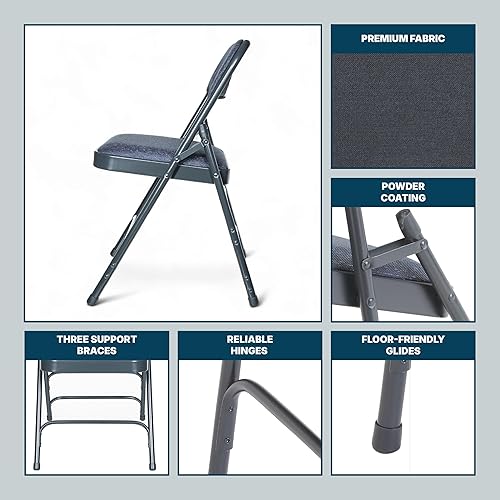 Miniatura 9 de OEF Furnishings Sillas plegables tapizadas de acero de alta calidad, paquete de 4, color azul