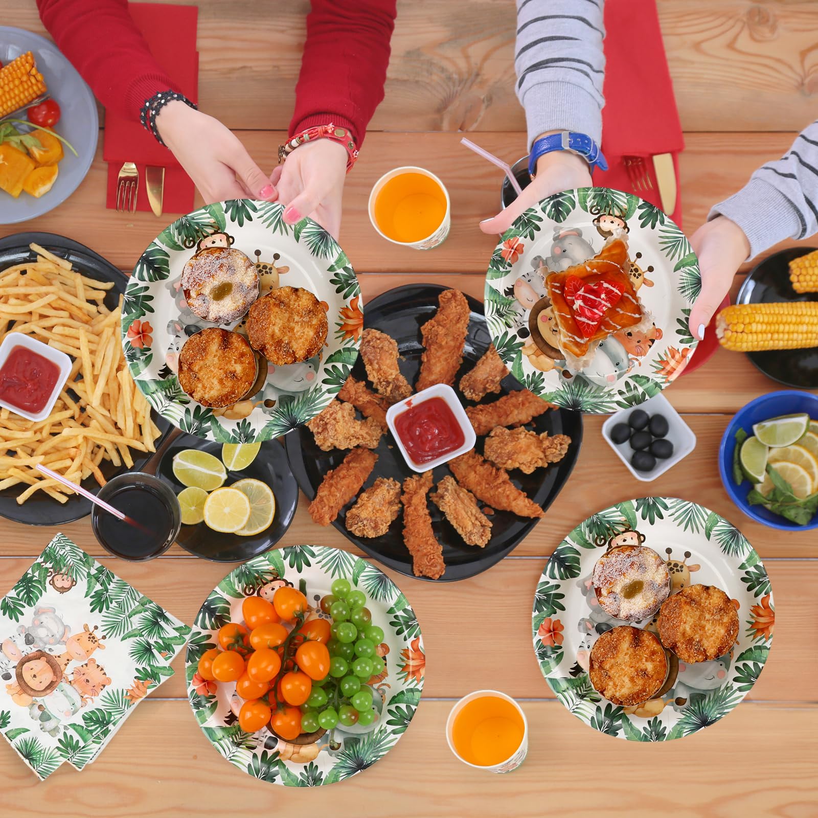 Ziliny Pappteller und Servietten mit Dschungelsafari-Tiermotiv, Einweggeschirr-Set für Babyparty, Safari-Thema, Geburtstagsparty, 240 Stück