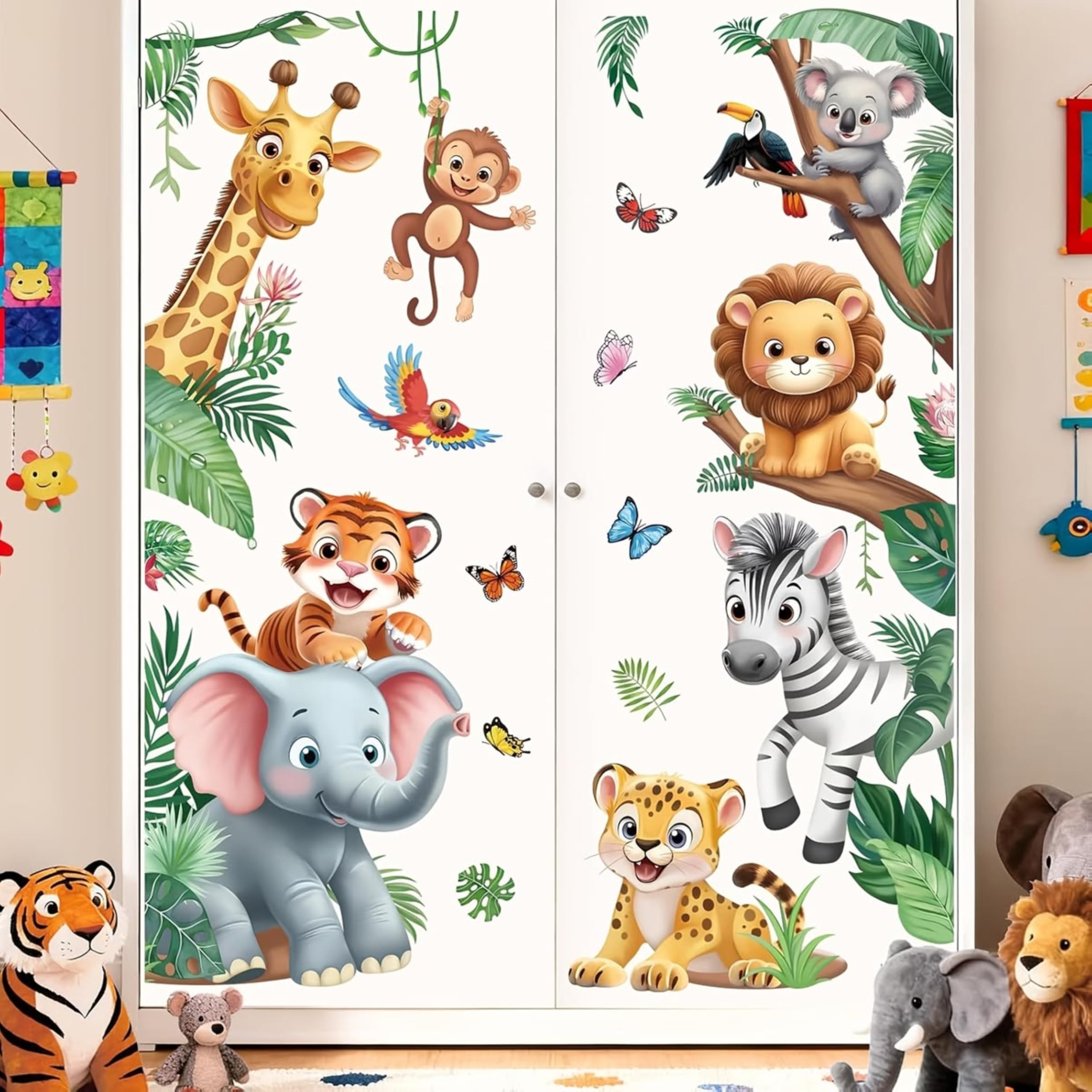 Jungle Theme Almirah Wall Decal – Peel and Stick Animal Wardrobe Sticker for Kids, Removable Vinyl Closet Door Decor for Nursery, Bedroom & Playroom, 30X40 Small-image-41