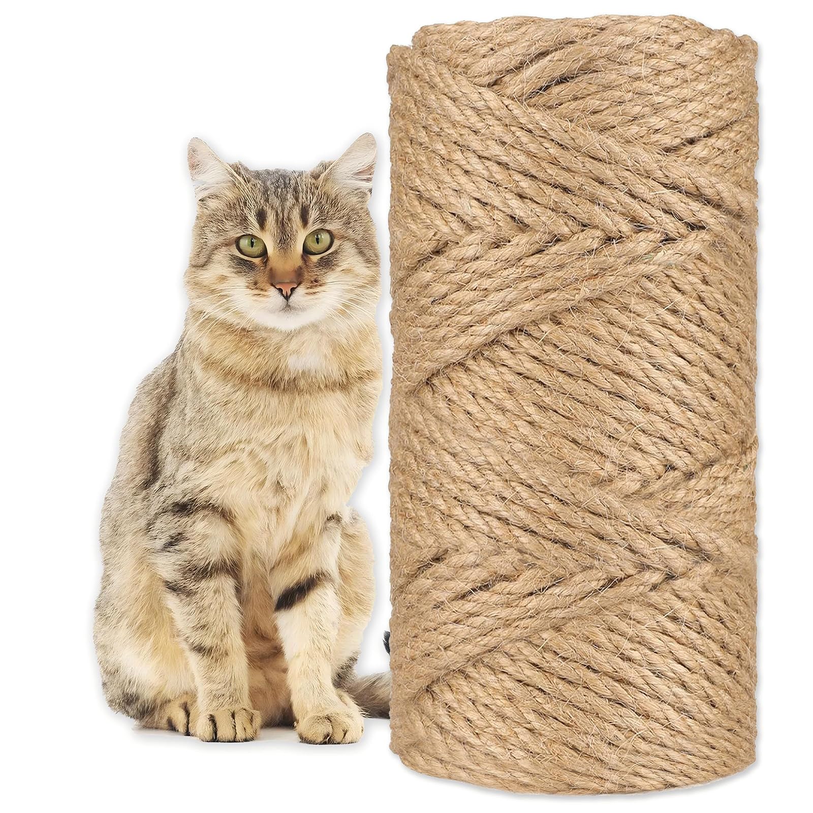 Corda di iuta naturale spessa 6 mm per tiragraffi per gatti, corda in sisal naturale, per gatti, animali domestici, giardinaggio, artigianato, giocattoli (40 m)