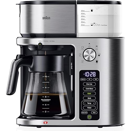 Braun MultiServe Plus 10-Cup Drip Coffee Maker - Hot & Cold Multi-Serve Brewer with Timer and Auto Start, Hot Water Dispenser, Over Ice Function, Stainless Steel & Pod-Free Design, KF9370SI