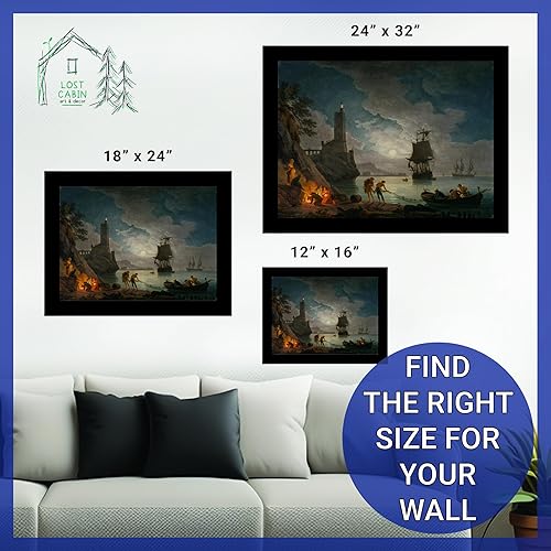 Miniatura 6 de Lost Cabin A Harbor in Moonlight de Claude Joseph Vernet  Lienzo en marco biselado dorado  Reproducción de pinturas de obras de arte finas  Póster