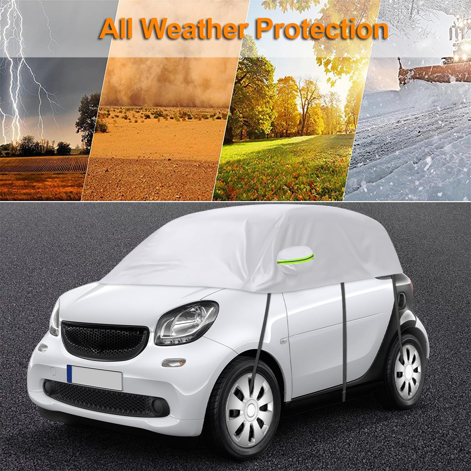 Halbgarage Autoabdeckung Wasserdicht Passend für Smart Fortwo 2006-2025, Atmungsaktiv Autoplane Regen Sonne Schnee Auto Abdeckplane Abdeckung Silber