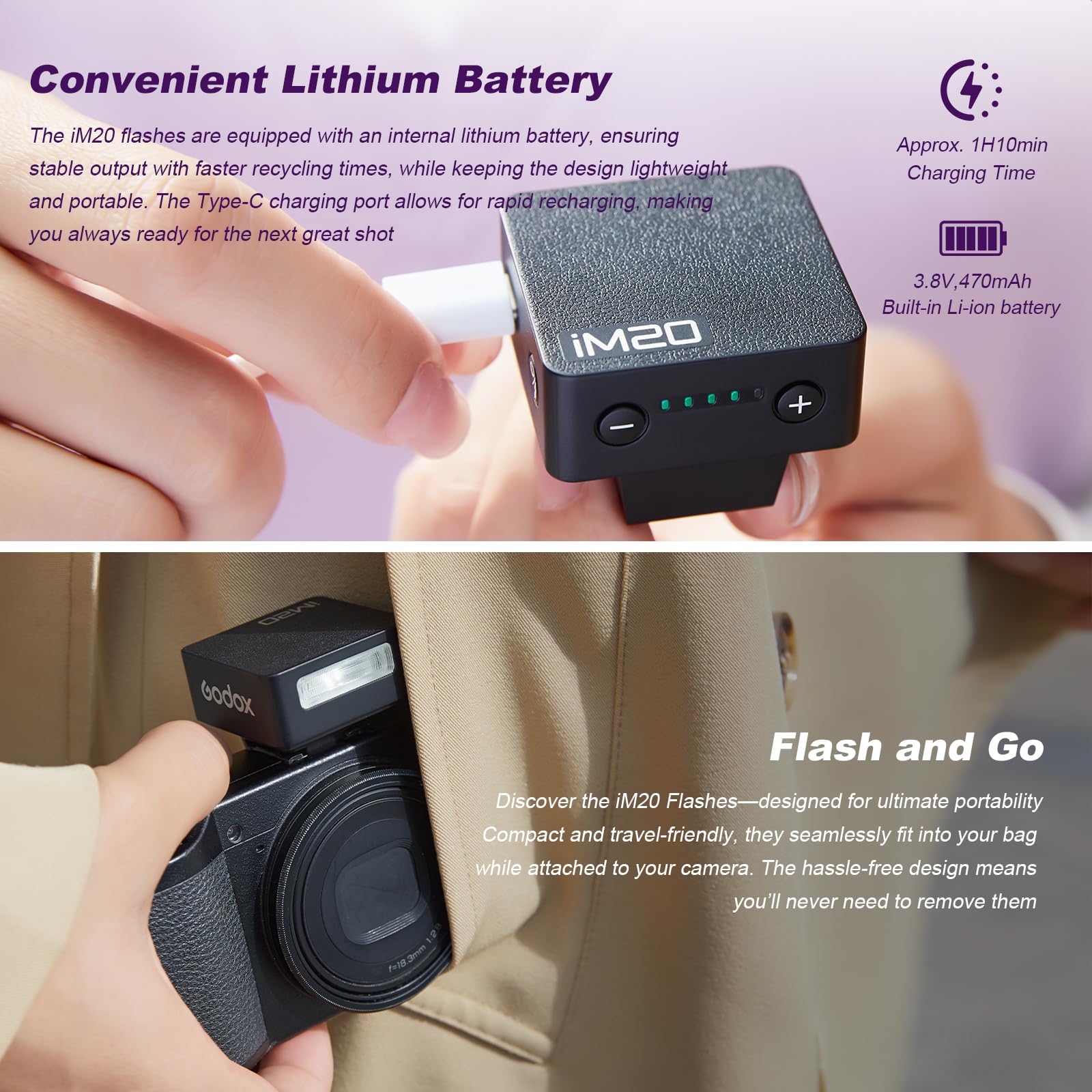 Godox i30 ini Flash Speedlite GN15 avec 13 Niveaux de Puissance de