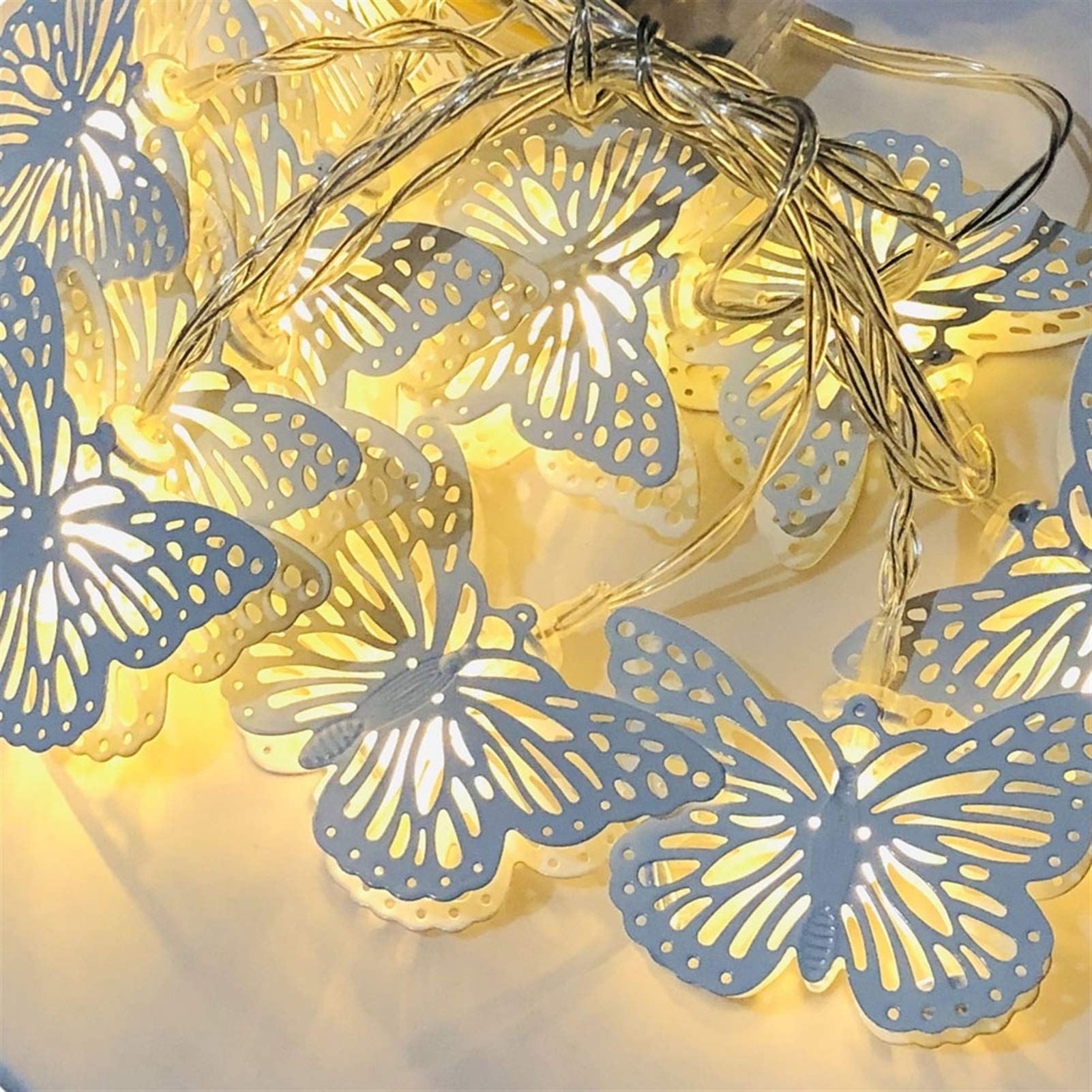 Guirlande Lumineuse LED extérieur et intérieur, boîte à Piles, Papillon Blanc, éclairage d'extérieur, idéal Les fêtes de Noël, Les Vacances, Les décorations de fenêtre, Les lanternes