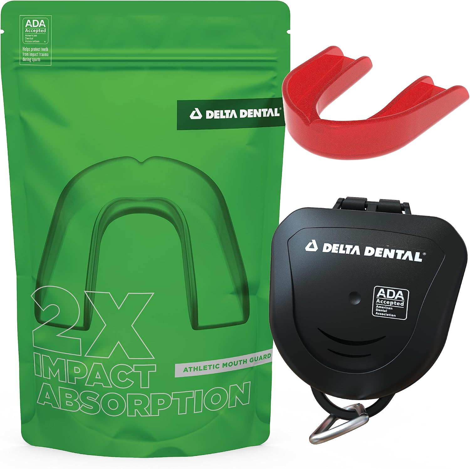 Delta Dental Athletic Sports Mouth Guard - ADA Accepted - 2X The Impact Absorption - Works with Braces 1 Pack No Strap (Adult, Red No Strap)