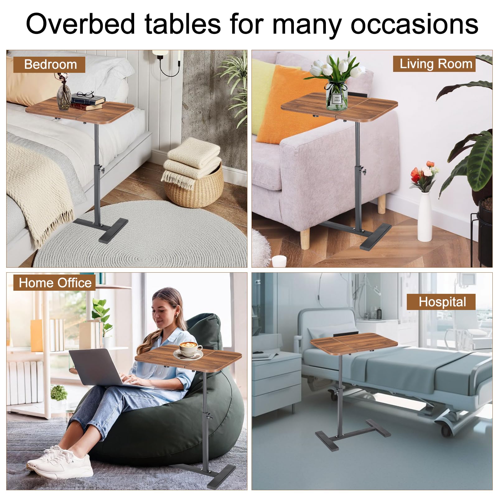 Simcat Mesa ajustable para cama superior con 2 escritorios inclinables, 60 × 40 cm, escritorio de pie en forma de C para laptop, cama pequeña con ruedas y mesa auxiliar para sofá, para dormitorio