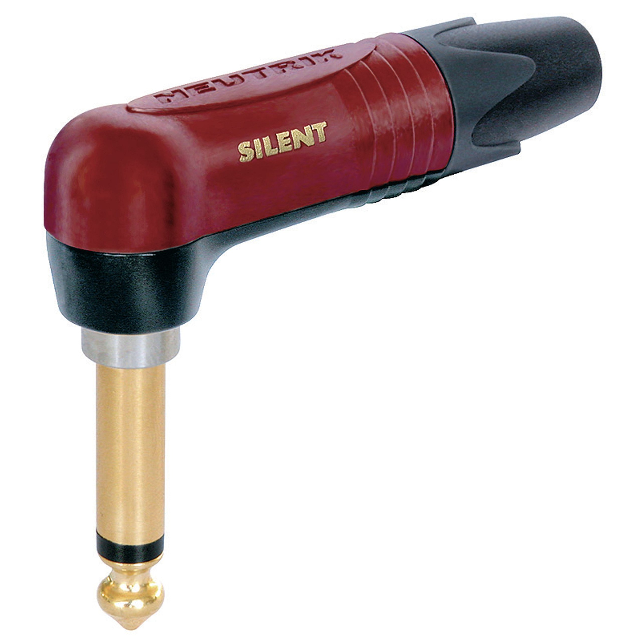 Neutrik NP2RX-AU-SILENT 6.35mm Mono Metal Right Angled Jack Plug, Red/Gold