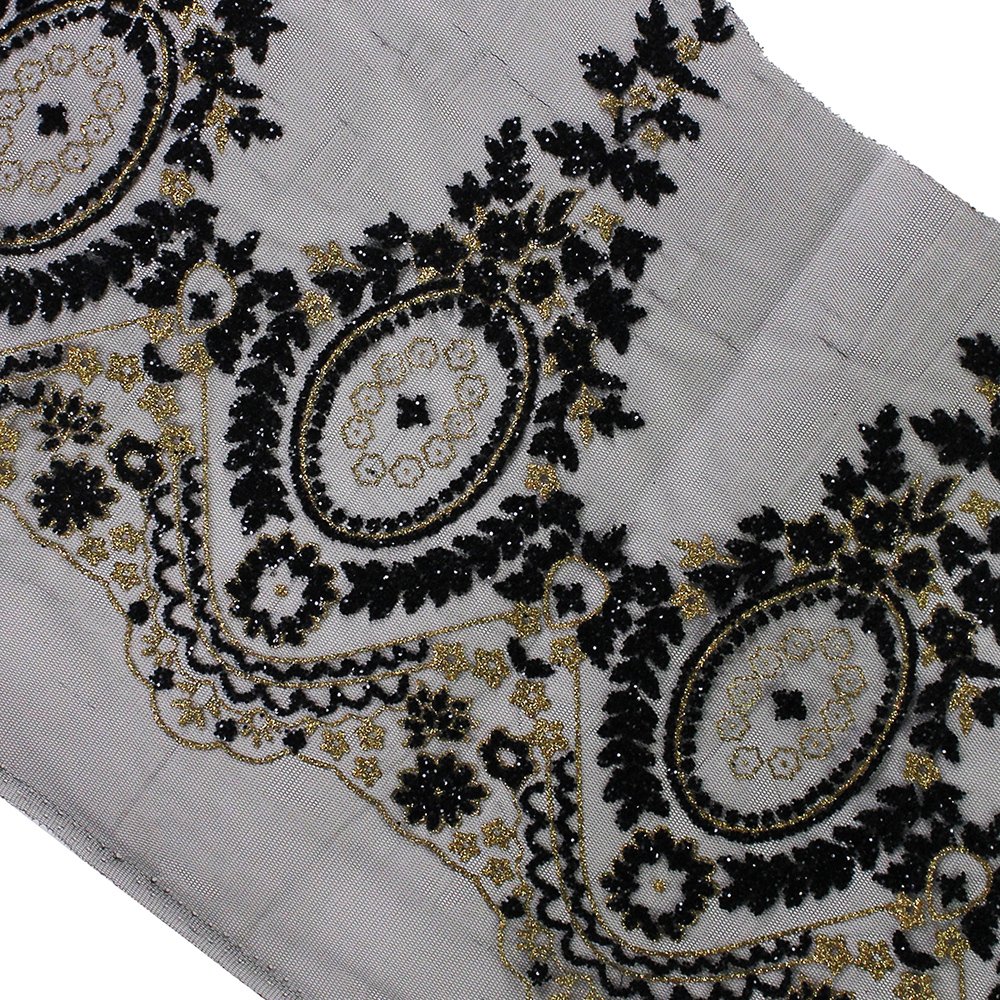 Sunbe shine Beaded Black Gold Sequin Lace Trim Motif Applique African Cord Trimming Embellishment for Clothes Dress Sewing 2yards
