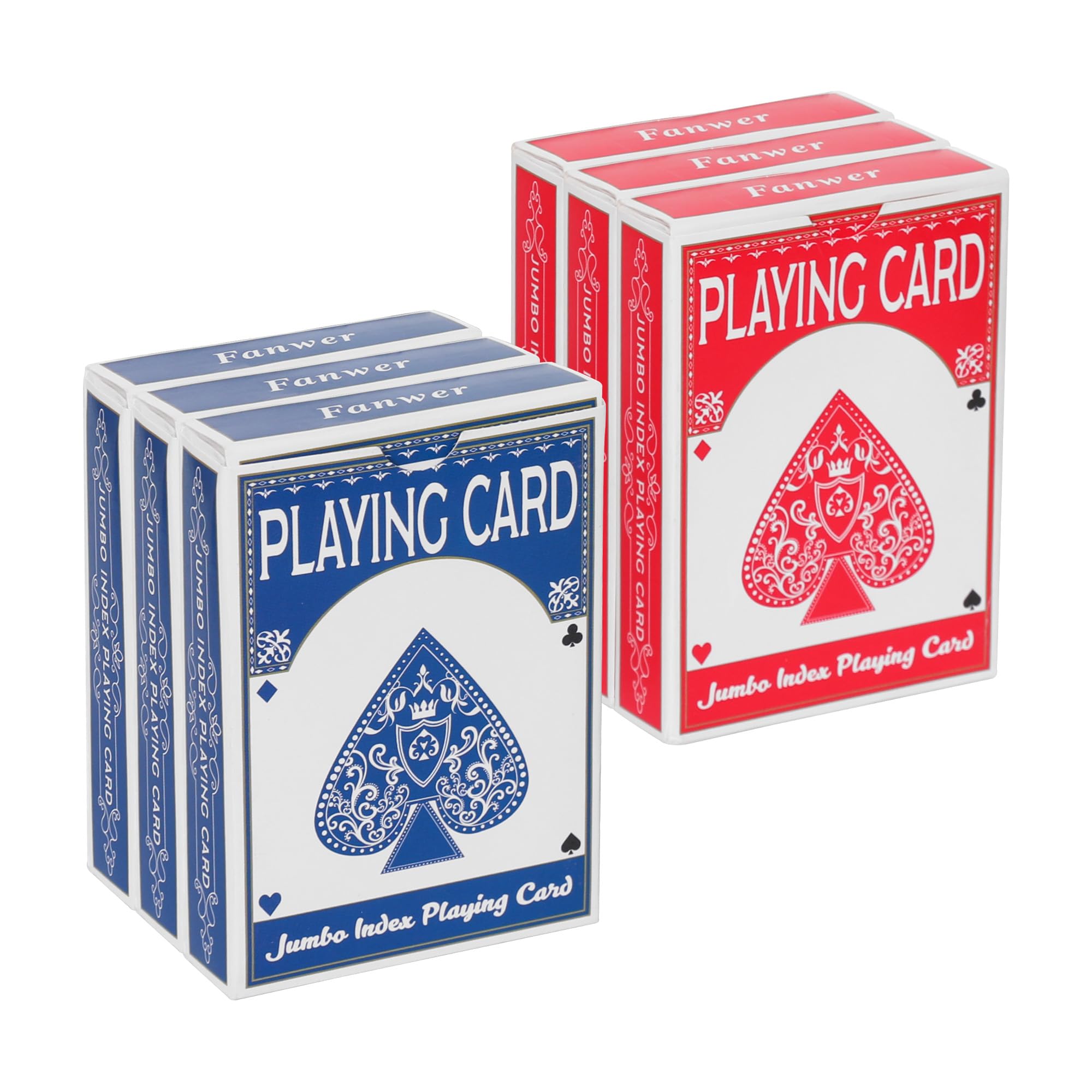Fanwer Lot de 6 cartes à jouer à grand imprimé, cartes de poker pour personnes âgées, malvoyantes, foule de basse vision, pour Blackjack, Euchre, Canasta, Index Jumbo