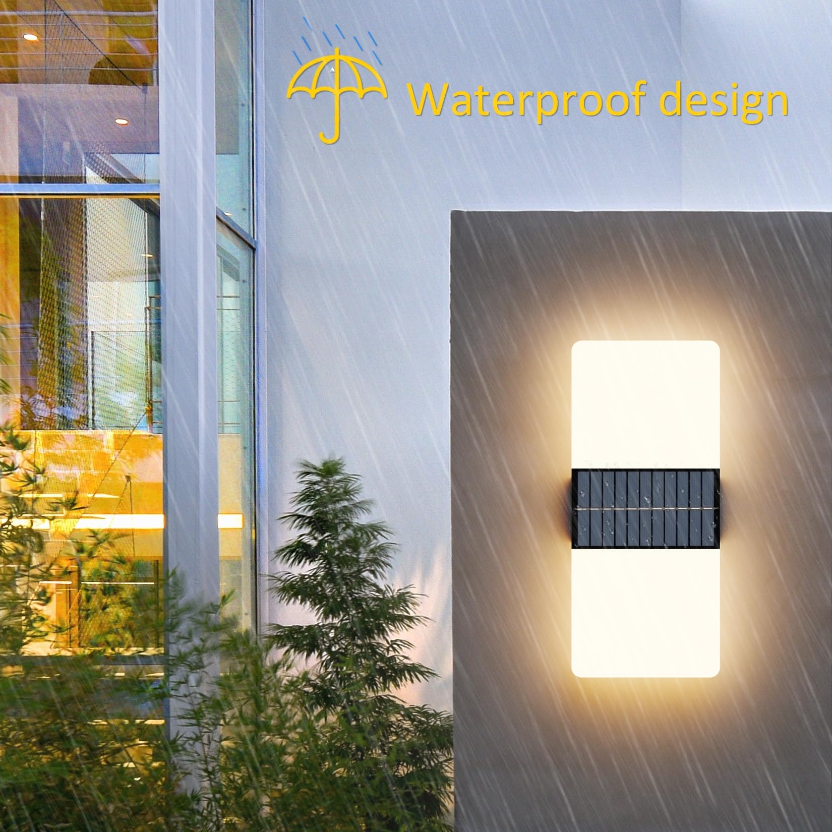 Coinmit 2 pezzi LED Solar Applique, Lampada da parete senza fili 3000K, Applique da parete a batteria IP44, Lampada da parete per esterni in acrilico per patio, balcone