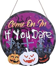 TsunNee Halloween Wooden Door Plaque Scary Pumpkin Wall Hanging Round Halloween Wooden Door Decorations Farmhouse Porch Hanging Gift