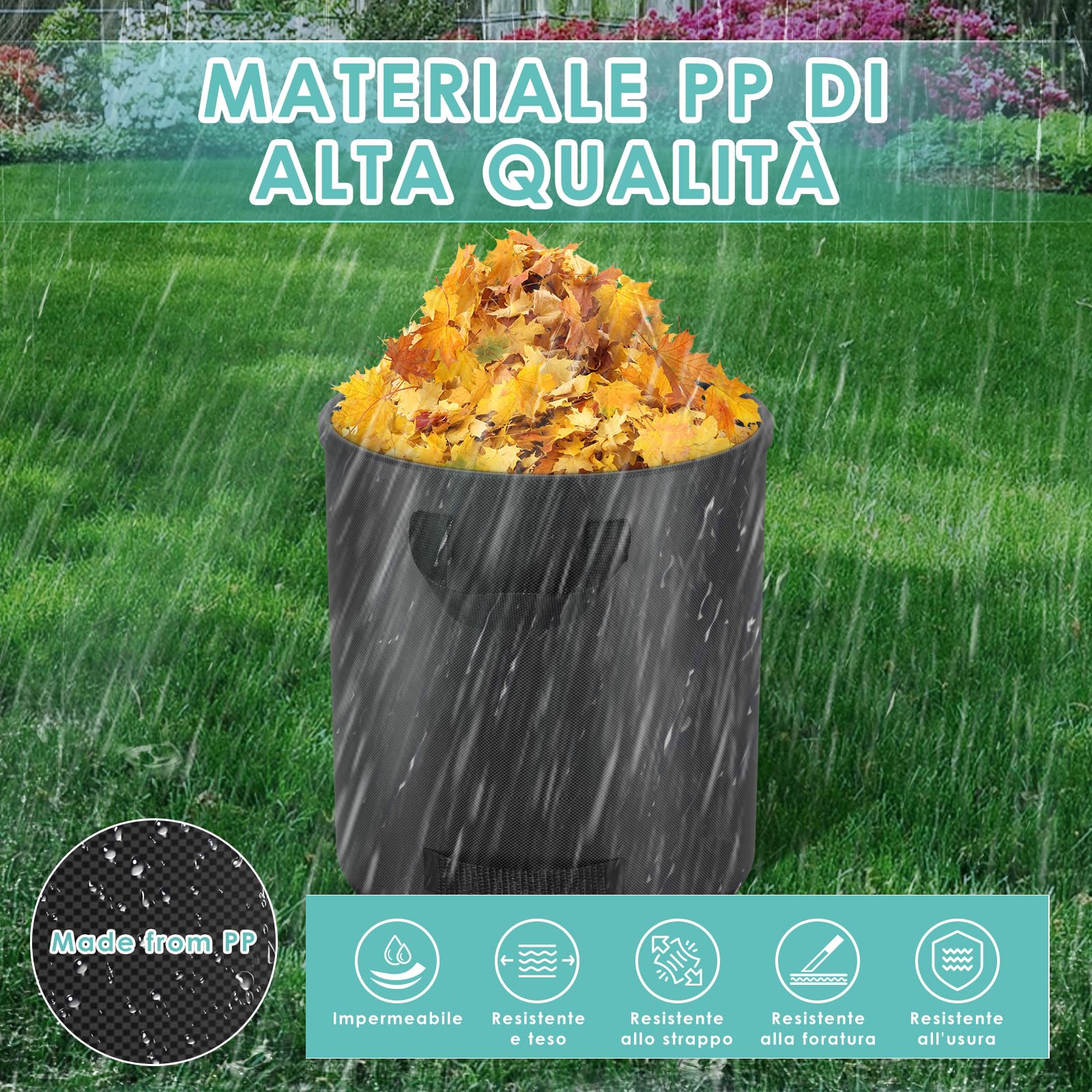 2X 500L Sacchi Giardinaggio, Sacchi per Rifiuti da Giardino con 4 Maniglie, Autoportante, Impermeabile, Sacco Raccogli Foglie Durevole Resistente alla Corrosione, Nero