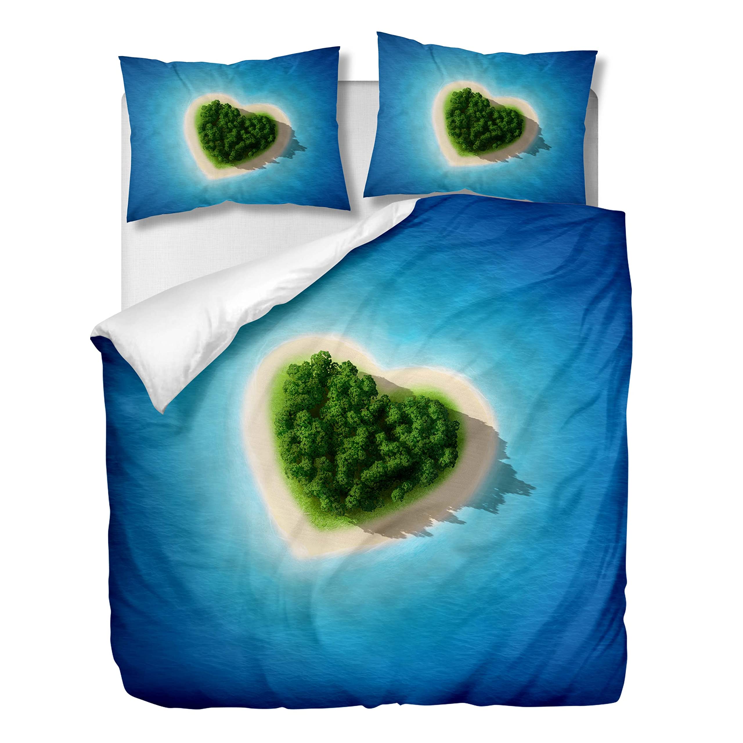 OliveSleep Island of Love Duvet Cover Set King Size,Quilt Cover Set Decorative 3 Piece Bedding Set with 2 Pillowcases, (Multi 19, King)