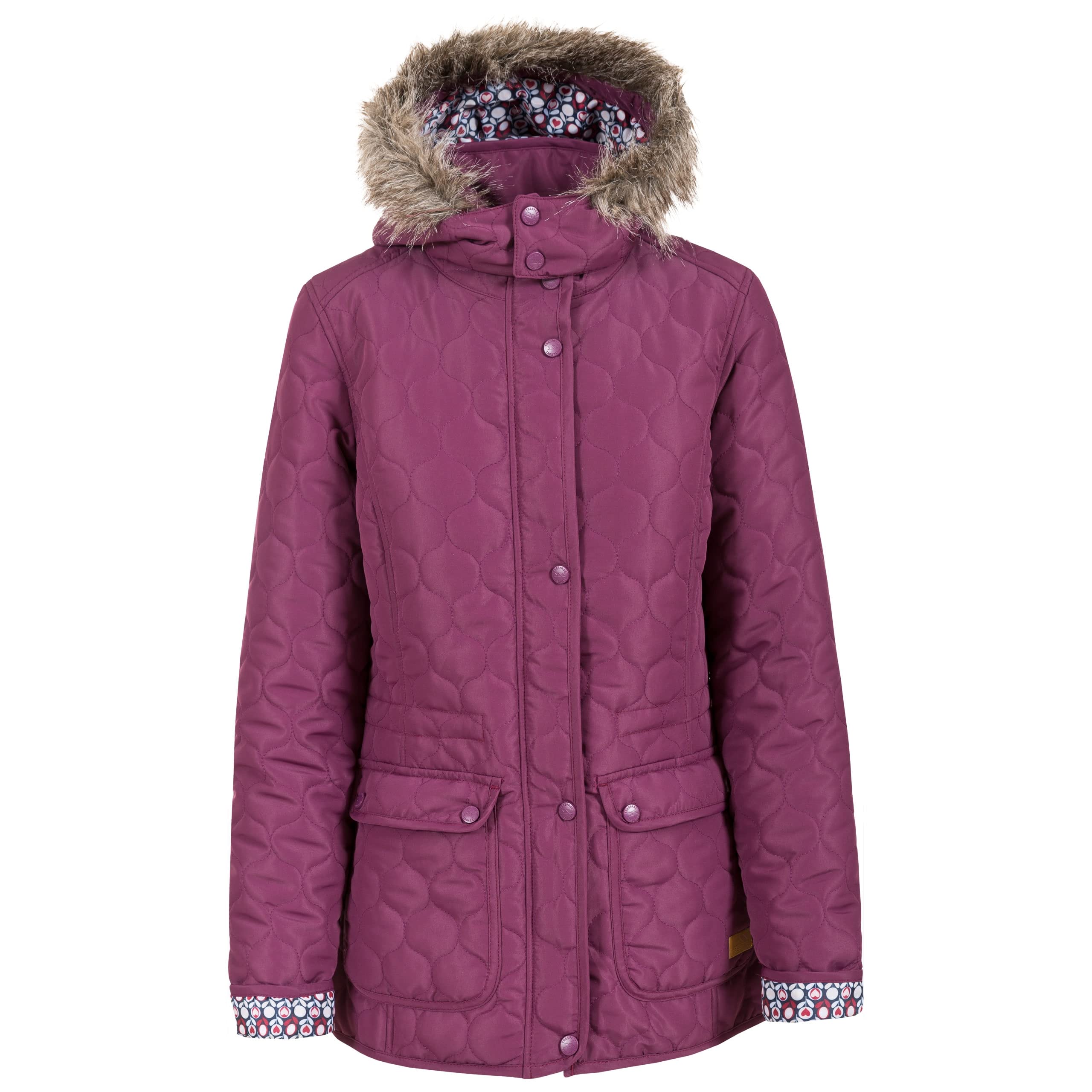 Trespass Jenna Womens Padded Jacket with Fur Hood t in Navy White & Purple