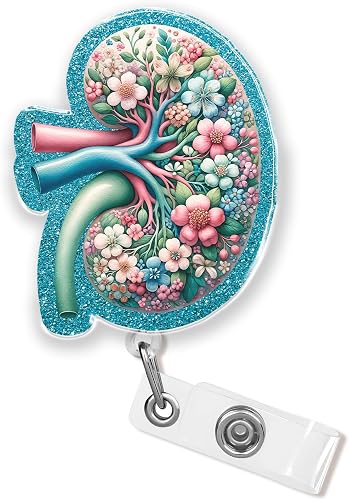 Floral Kidney Badge Reel 2 Inches Badge Holder with Retractable Clip Medical Nur