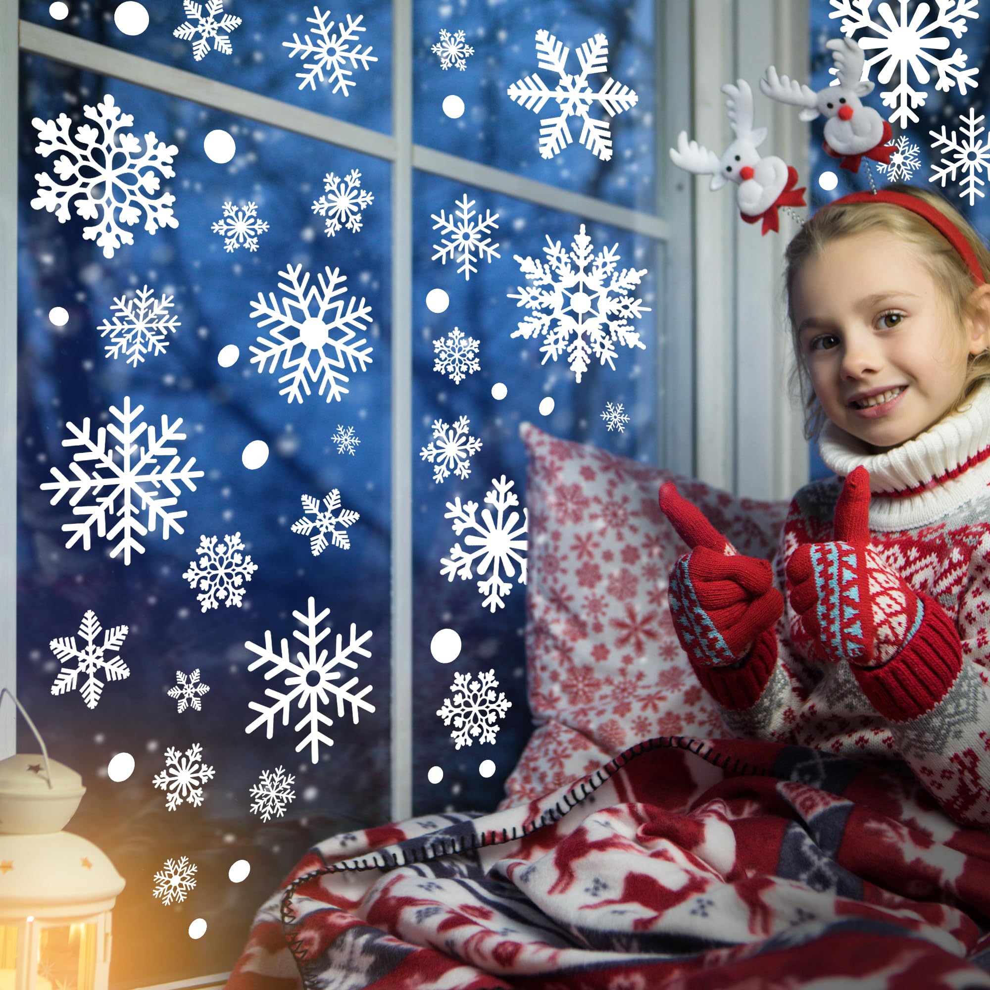 116PCS Christmas Decorations, 9 Sheets Christmas Window Clings, Snowflake Window Clings Decals, Double Sided Xmas Snowflake Decal Stickers for Winter Holiday Home Indoor Decorations Decor Supplies