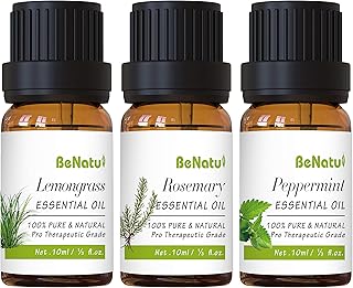 Peppermint Essential Oils Set (with Lemongrass, Rosemary) for Diffuser, Skin Care, Hair Growth - Pure Aromatherapy Kit for...