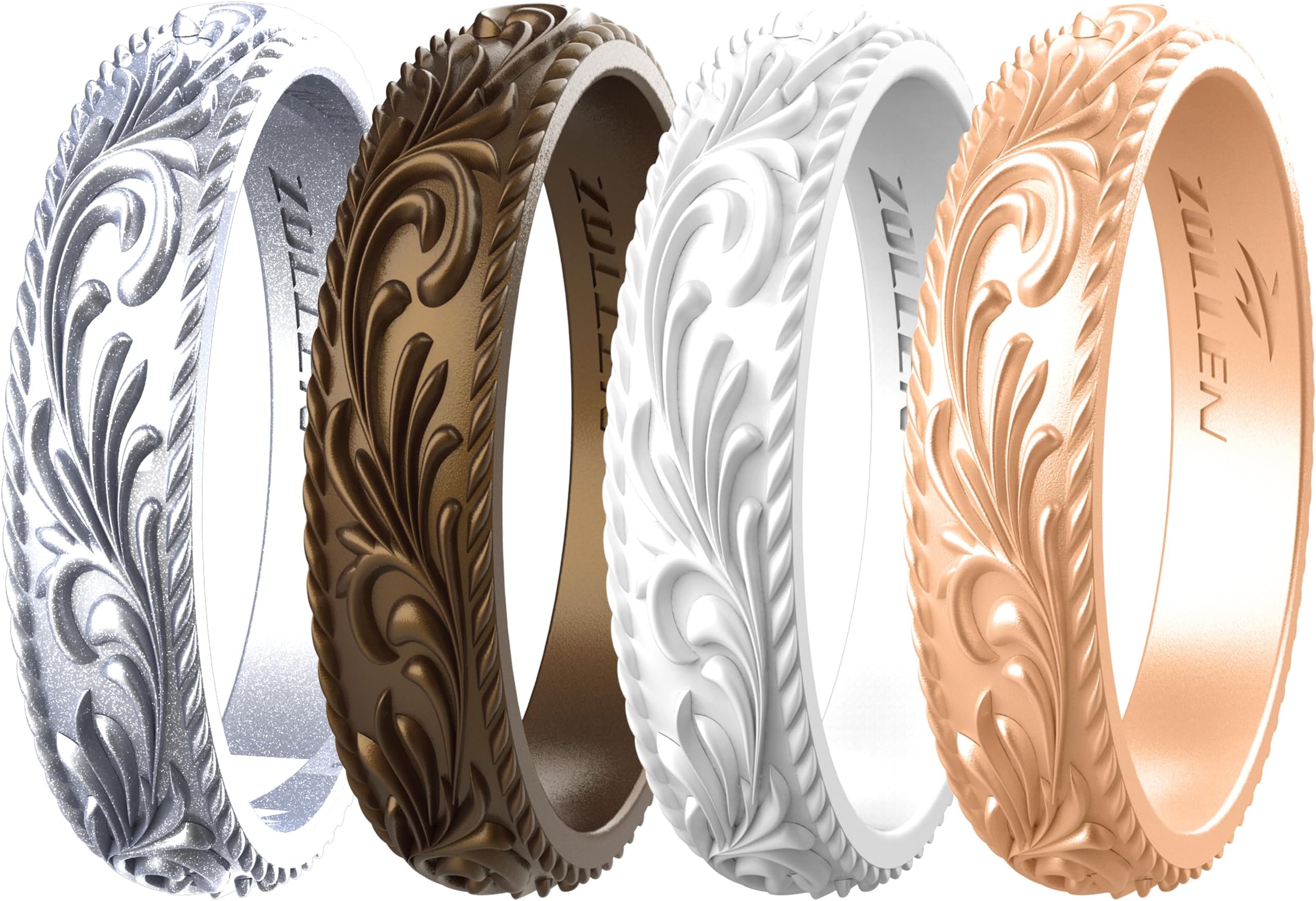 Silicone Wedding Rings for Women 4/7 Packs -Metallic Stackable Silicone Rubber Wedding Bands -Innovative Vine Collection