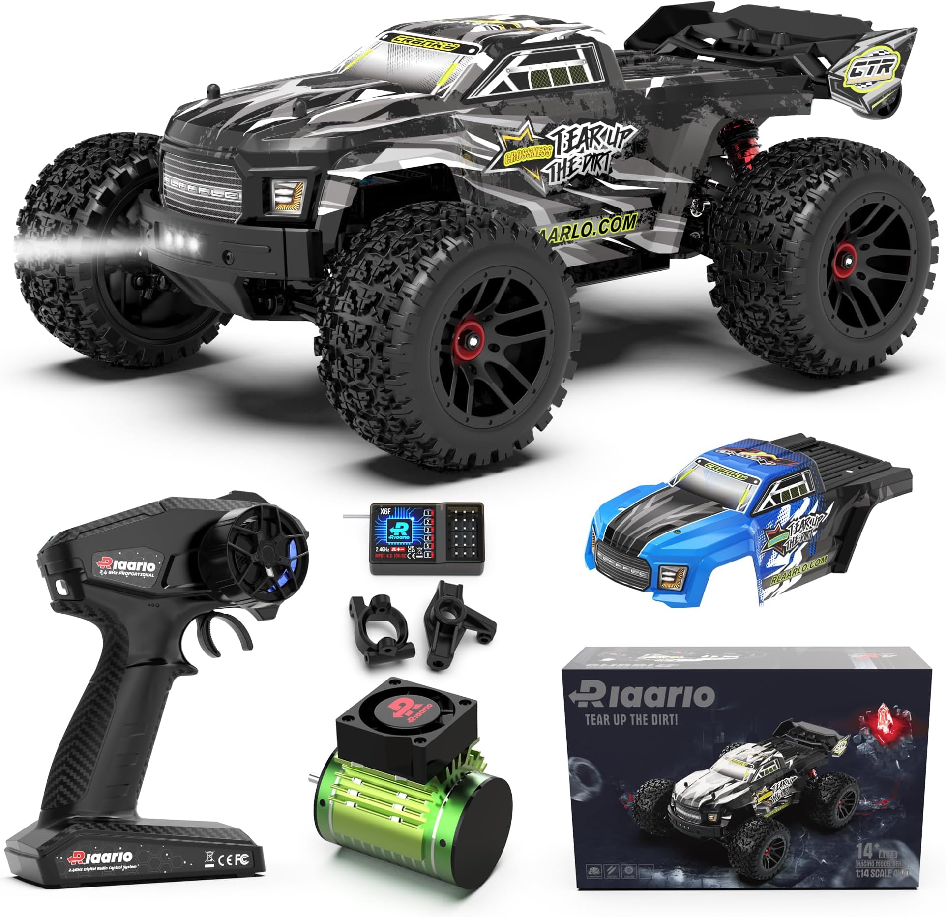 RIAARIO 1/14 Brushelss RC Cars, RC Truck, 45+ MPH, 4WD, Waterproof, Grey, Ages 8+