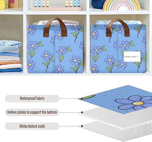 Miniatura 6 de KLL Periwinkle - Cestas de almacenamiento de estilo campestre con diseño floral de dibujos animados, contenedores organizadores resistentes con