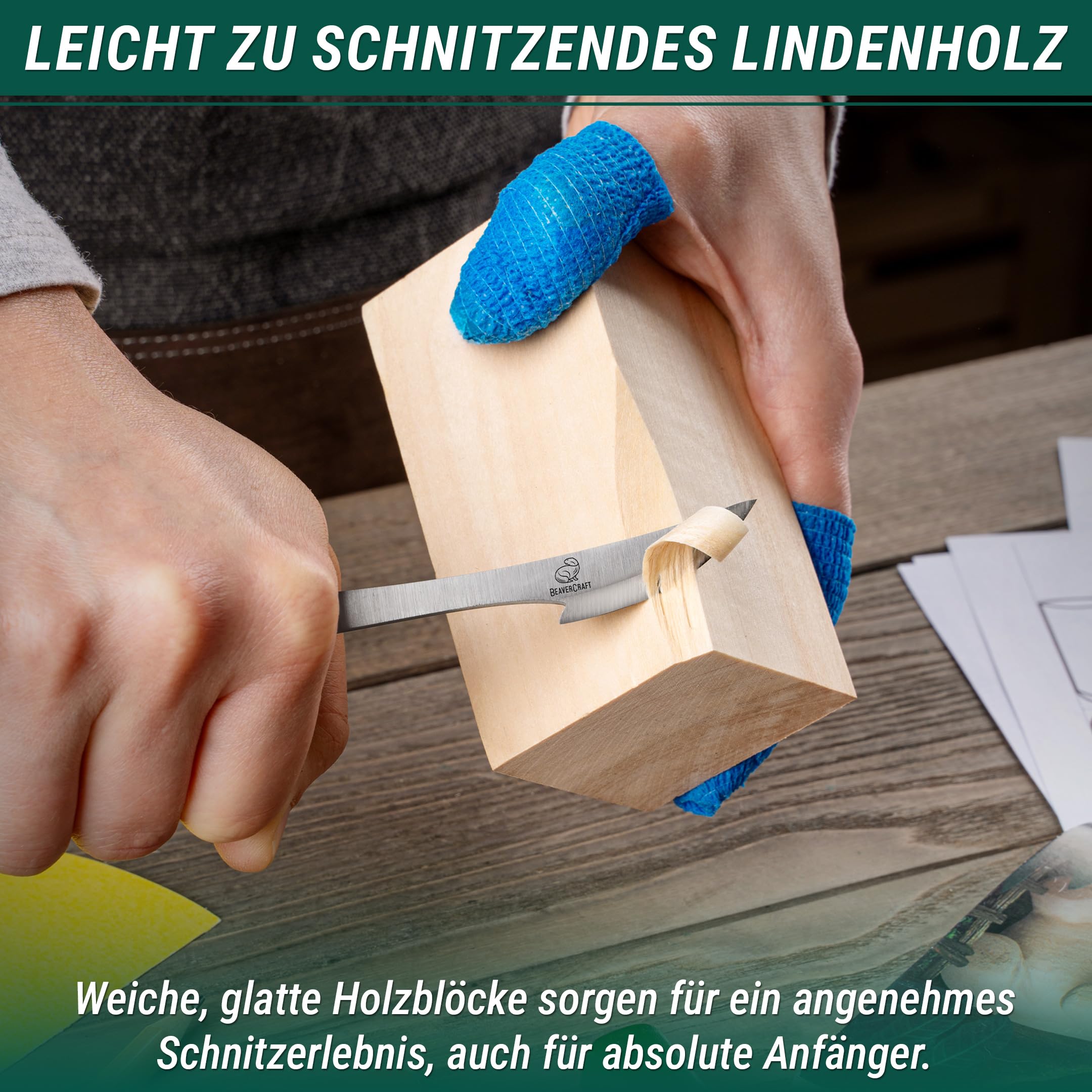 BeaverCraft Holzschnitzset für Anfänger DIY 05 Schnitzmesser Set Bärenschnitzset - Messer für Holzschnitzen und Schnitzrohling - Holzschnitzwerkzeug Set für Kinder und Erwachsene - Schnitzprojekt