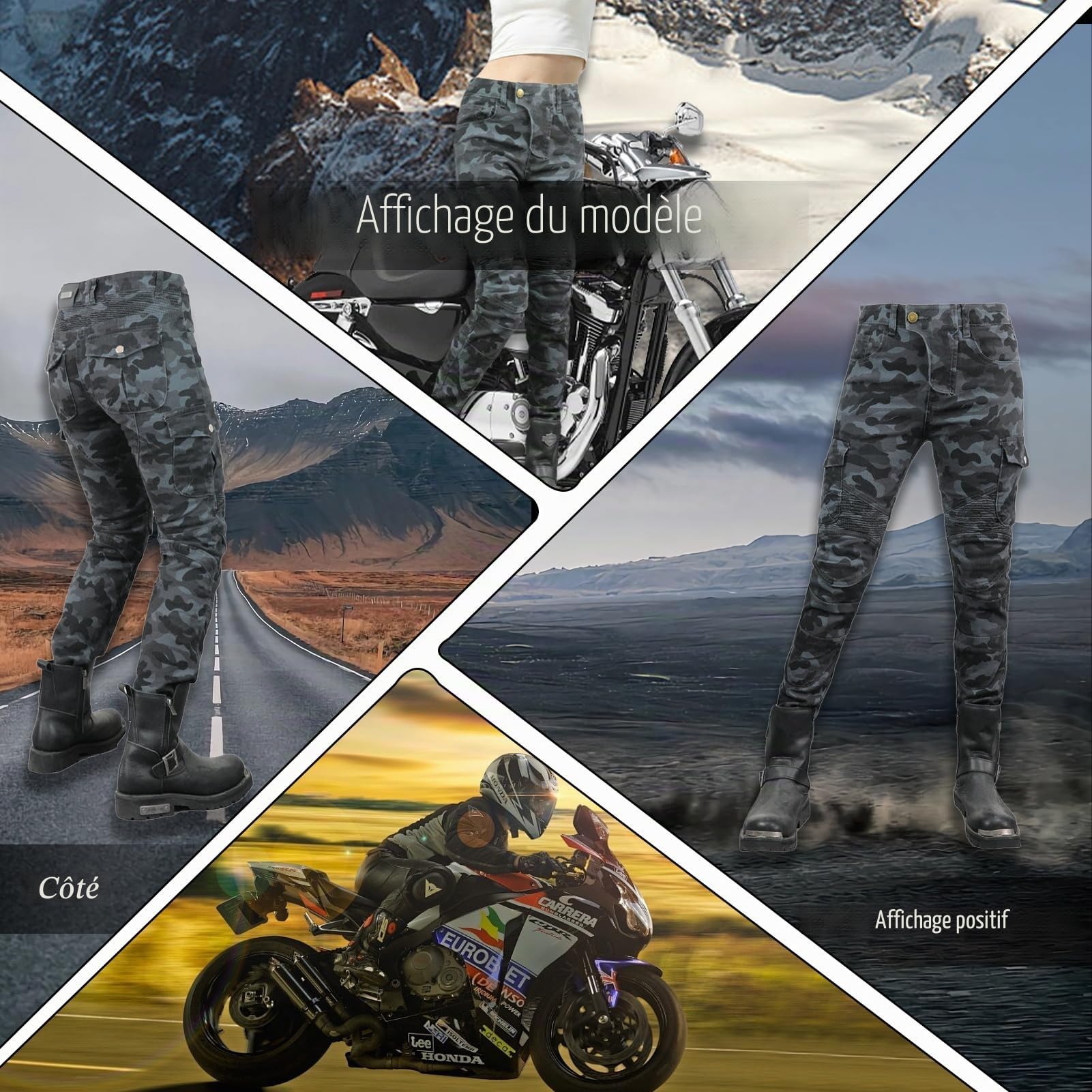 HULG Pantalon De Moto Pour Femmes Avec équipement De Protection, Pantalon De Moto Camouflage, Pantalon De Moto Extensible XXS-M (Camouflage-blue,XXS)