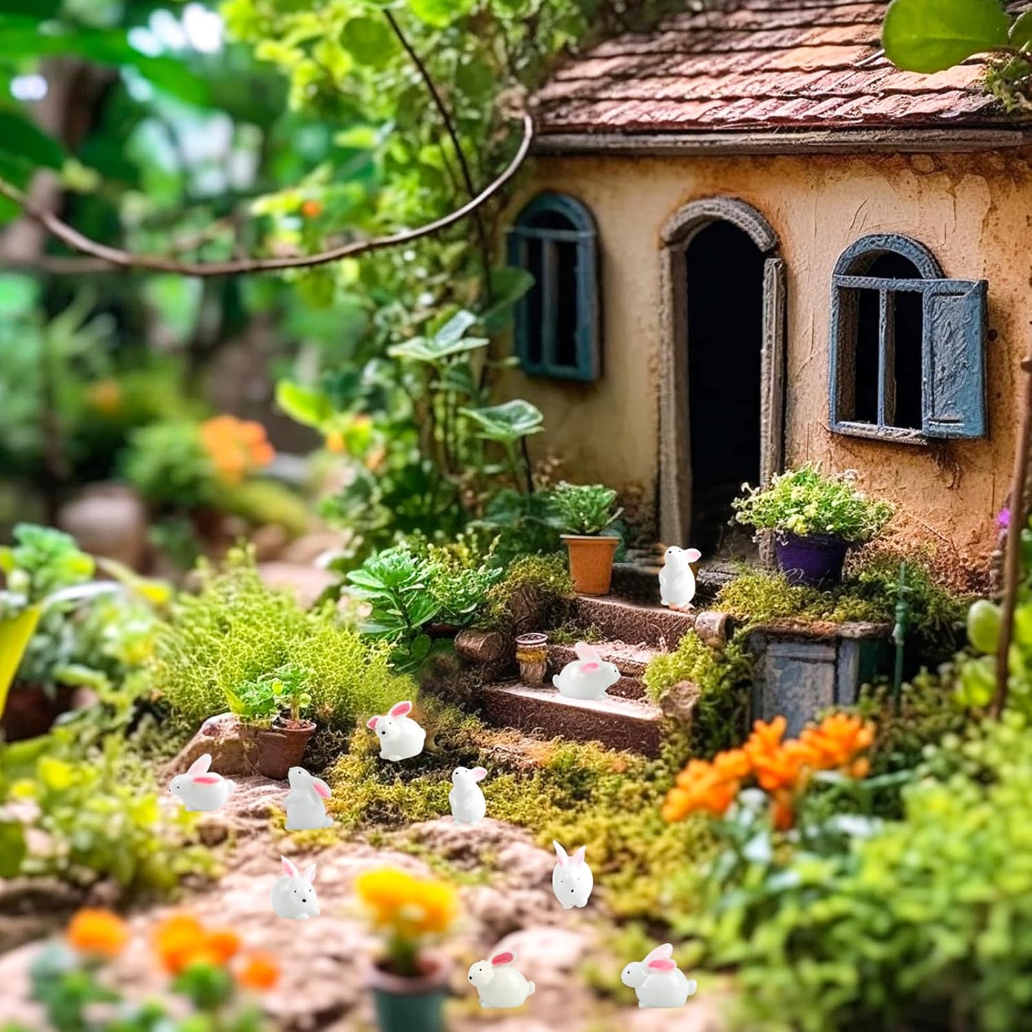 FOIMAS 100pcs Miniature Bunny Figurines,Mini Rabbits Fairy Garden Ornament for Easter Egg Filler Dollhouse Landscape Cake Craft Supply - Image 8