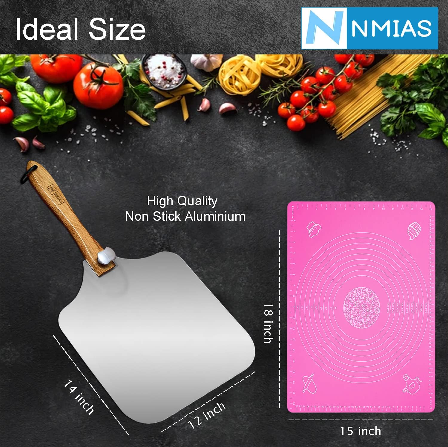NMIAS Pizza Peel 12 inch x 14 inch Aluminium Pizza Paddle with