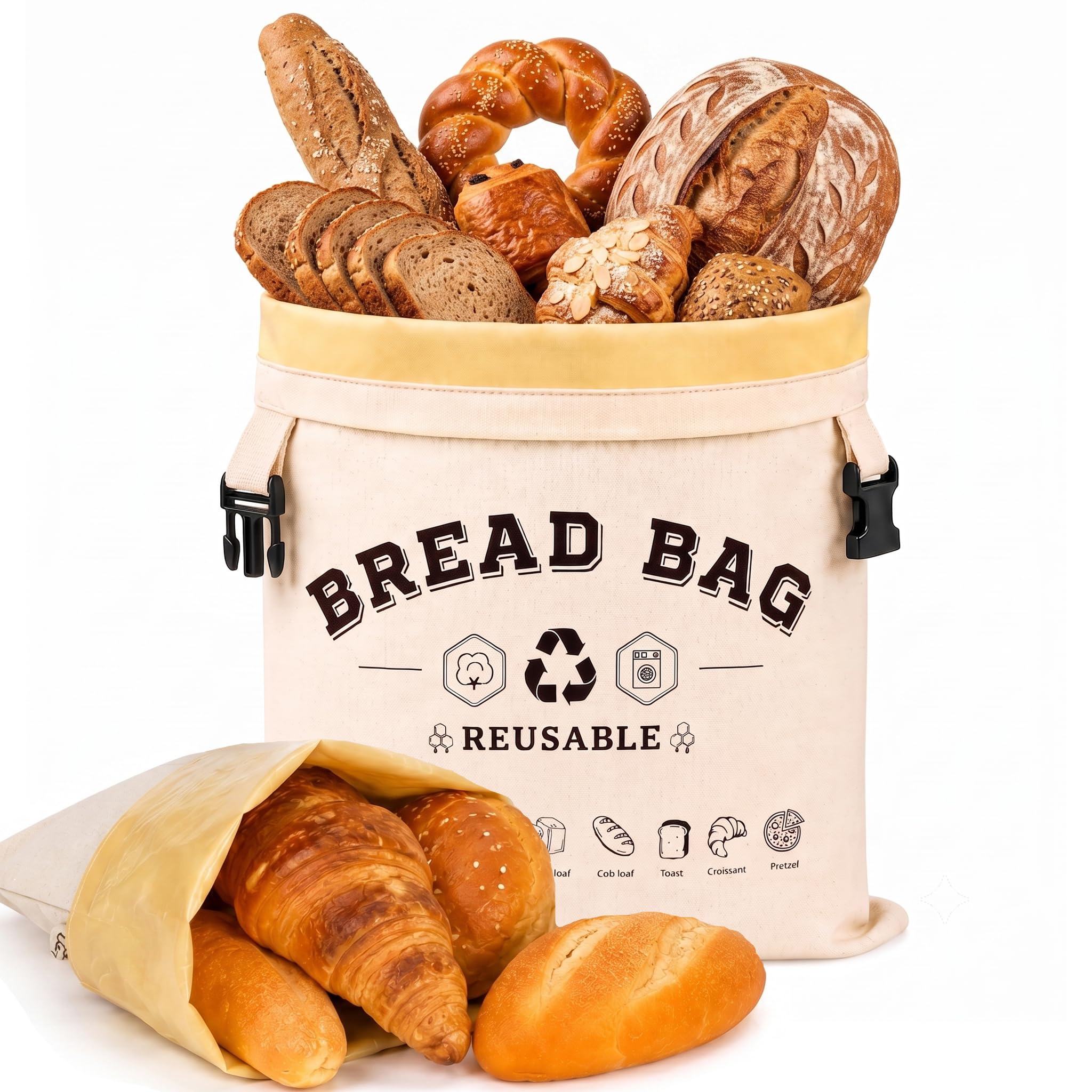 Beeswax Bread Bag (32x43cm) for Homemade Sourdough - Reusable Loaf Guard Beeswax Bag - Natural Storage Bakery Bags to Keep Food Fresh
