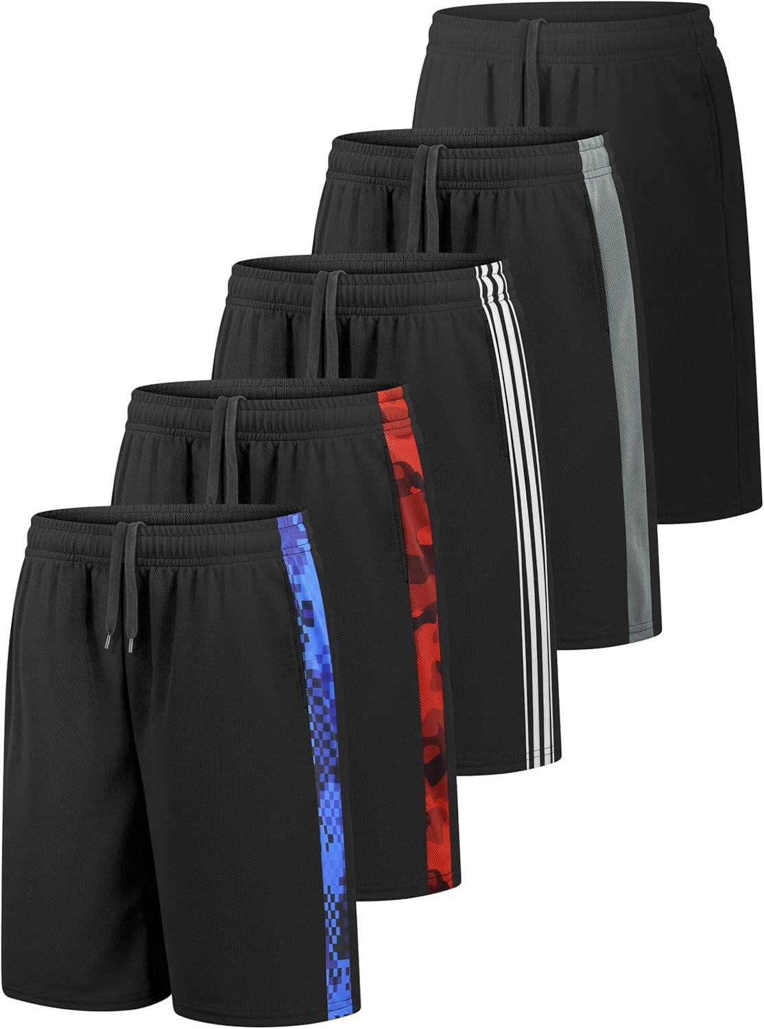 Resinta 5 Pack Boys Athletic Shorts Youth Kids Active Gym Basketball Shorts Soccer Quick Dry with Pockets Elastic Waist