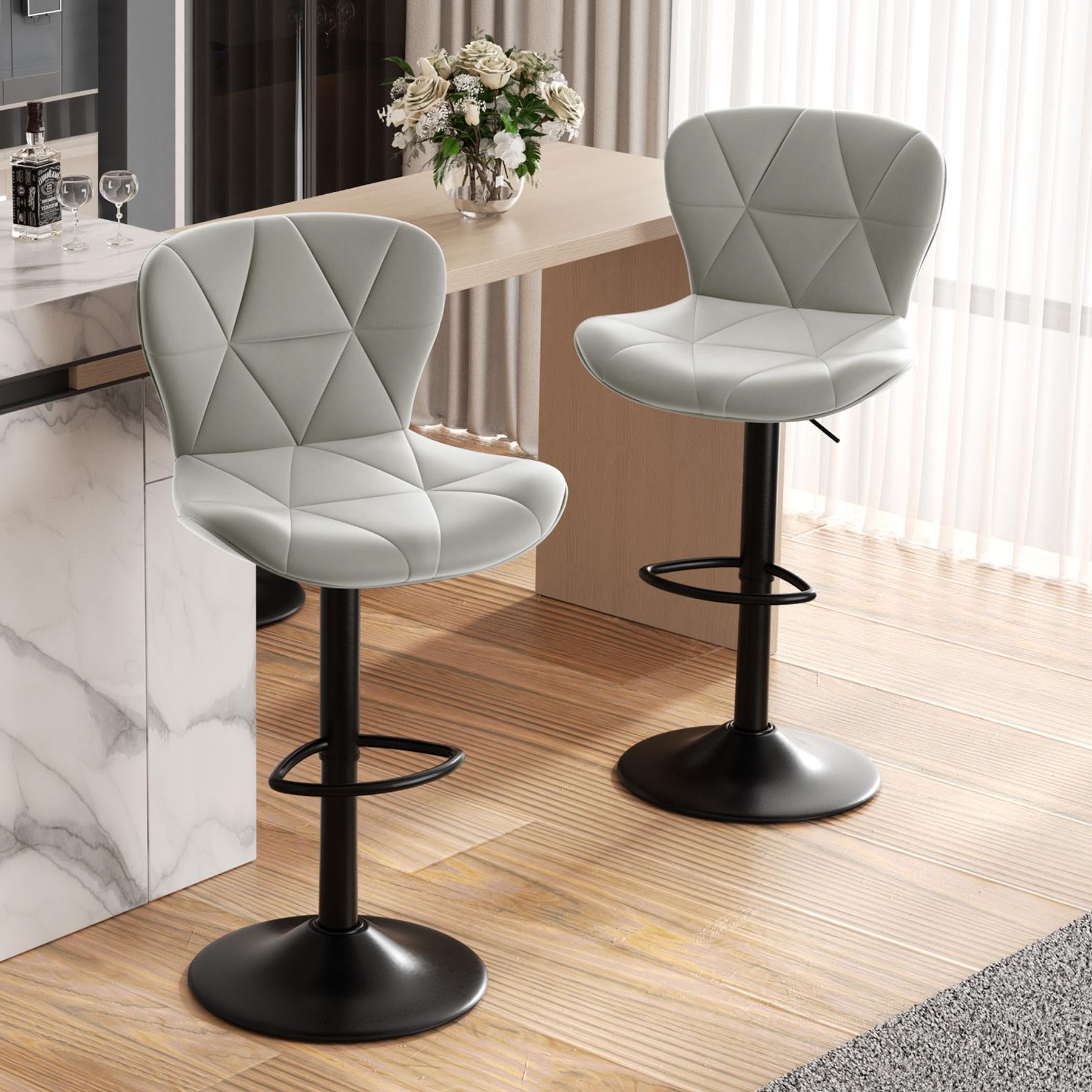 Hawthyhome Bar Stools Set of 2 Swivel Breakfast Bar Stools Light Grey — image 1