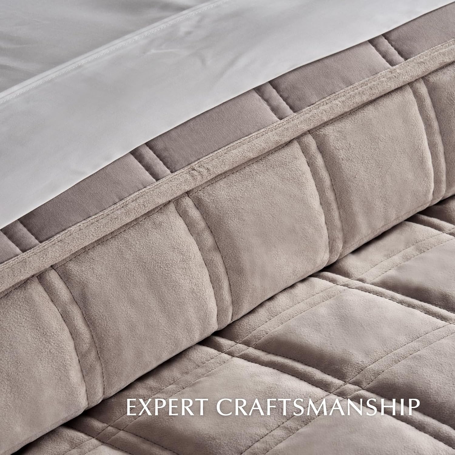 EVERGRACE 3 Pieces Luxurious Velvet Quilt King Size, Ultra Soft Bedspread Coverlet Set, Double Box Stitch Lightweight Velvet Comforter for All Season with 2 Shams, Truffle Taupe, 108"x96" - Image 4