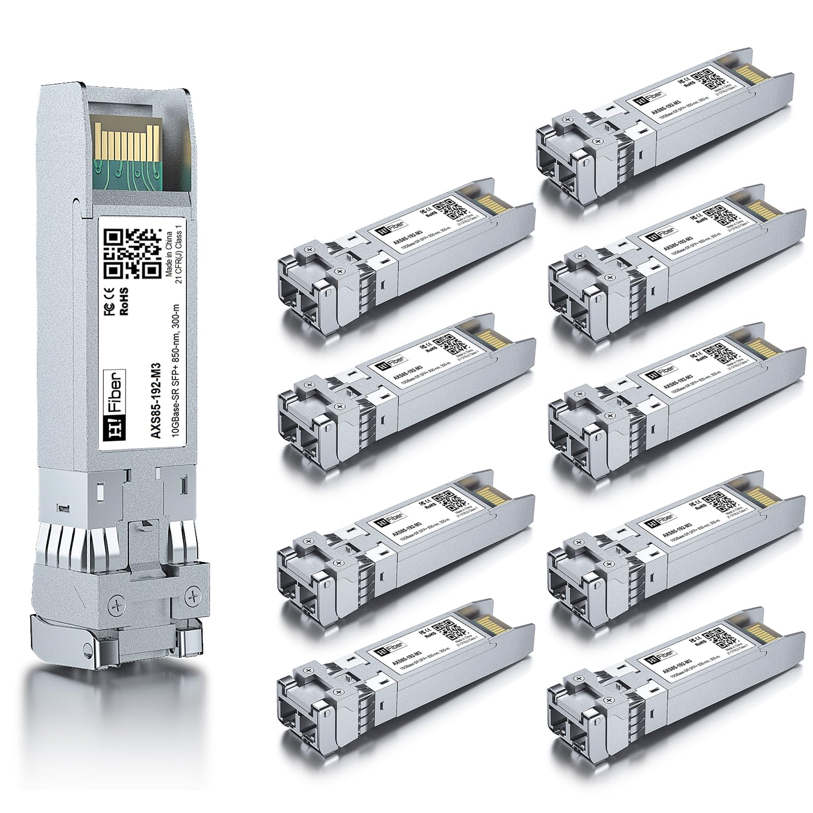 H!Fiber 10 Pack 10G Multimode SFP+ LC Module, 10GBase-SR Fiber Transceiver for Cisco SFP-10G-SR, Meraki MA-SFP-10GB-SR, Ubiquiti UniFi UF-MM-10G, Mikrotik, Netgear and More (MMF,850nm,300m,DDM)