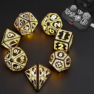Rechargable DND Dice Set, Light Up Dice, 7PCS Glowing LED Electronic Dices, D&D Polyhedral Set for Dungeons and Dragons RPG Role Playing Table Game