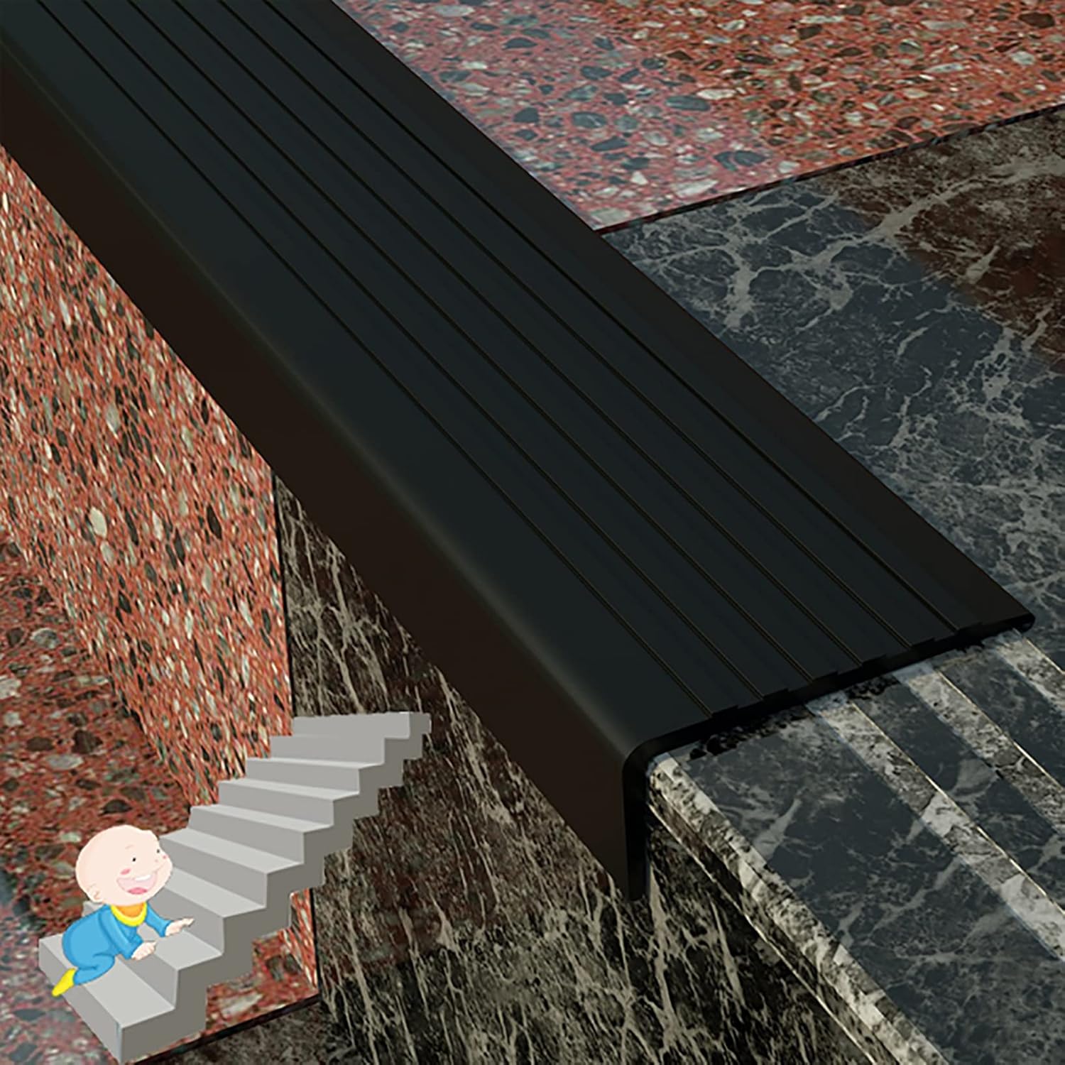 NonSlip Stair Edge Protector, PVC Rubber Stair Treads