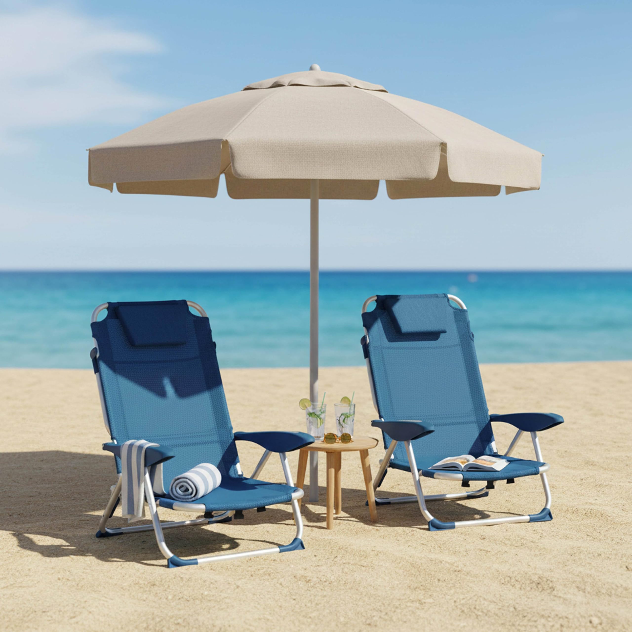 Juego de 2 sillas click clac playas de poliéster azul